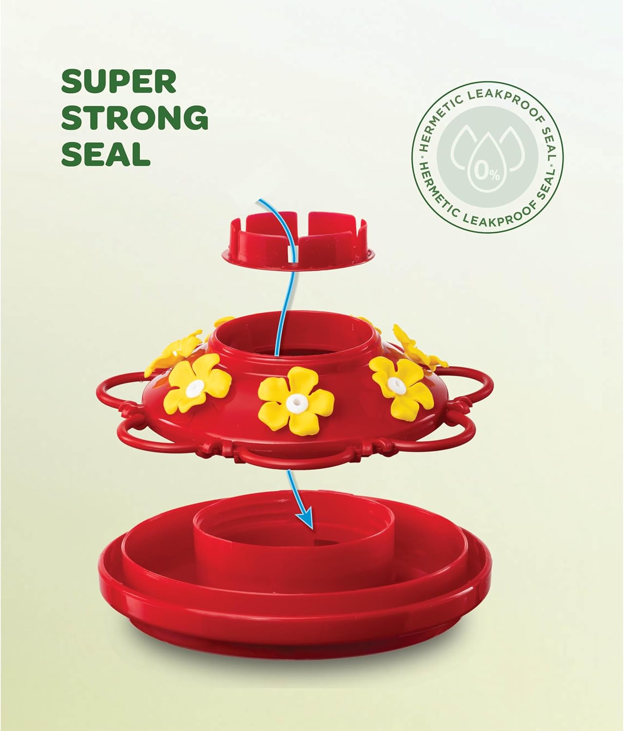Hummingbird Feeder 10 oz [Set of 2] Glass Feeders for Outdoors, with Built-in Ant Guard - Circular Perch with 5 Feeding Ports - Wide Mouth for Easy Filling/2 Part Base for Easy Cleaning