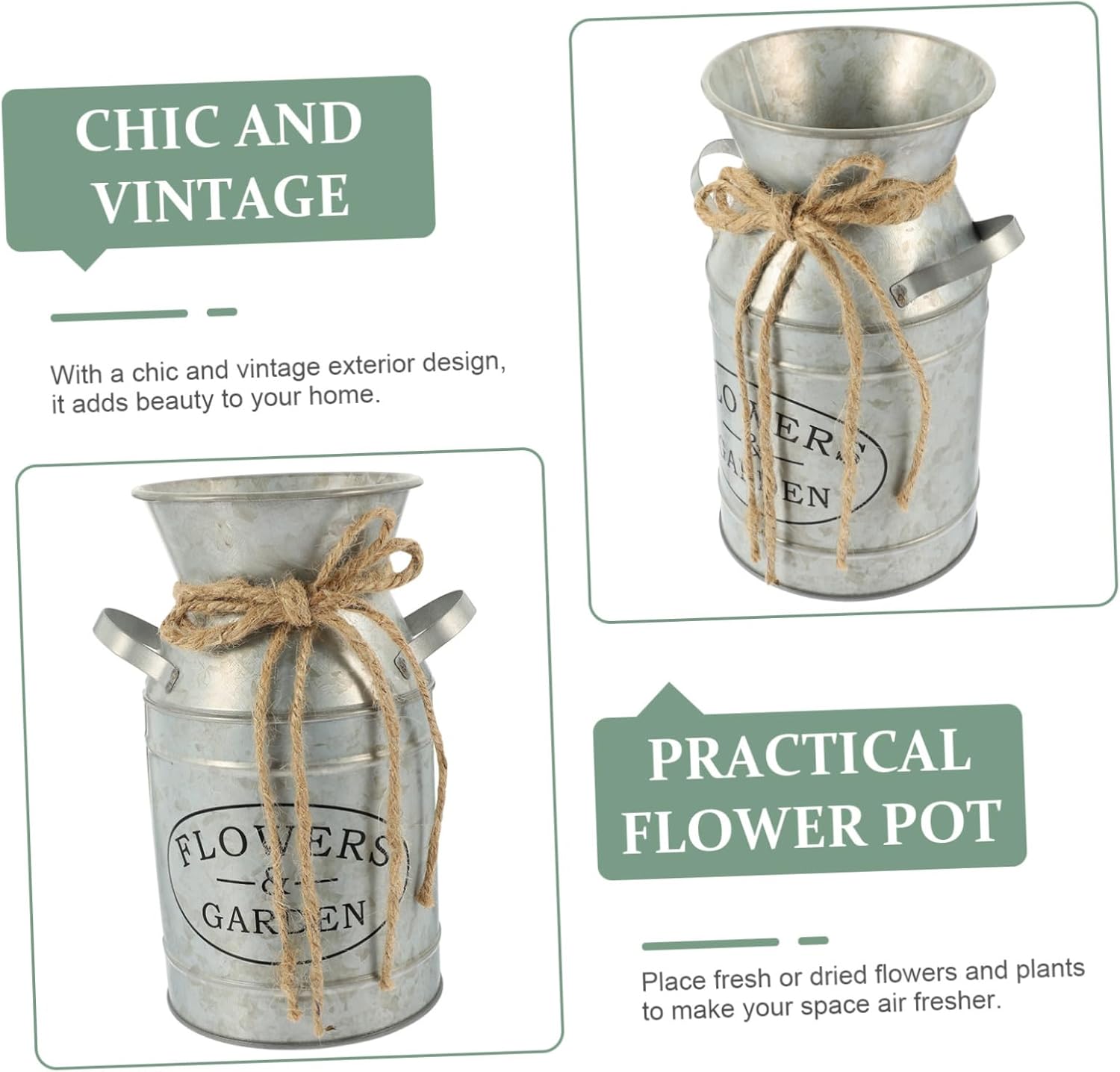 PRETYZOOM Vintage Metal Flower Bucket Planter Rustic Plant Container f
