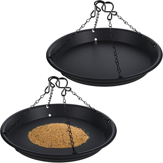 2 Sets 12.8'' Bird Seed Tray Platform Bird Feeder Large Hanging Tray Fits Most Feeders Catches Most Falling Seed and Husk Outdoor Yard Garden Backyard for Attracting Birds, Black