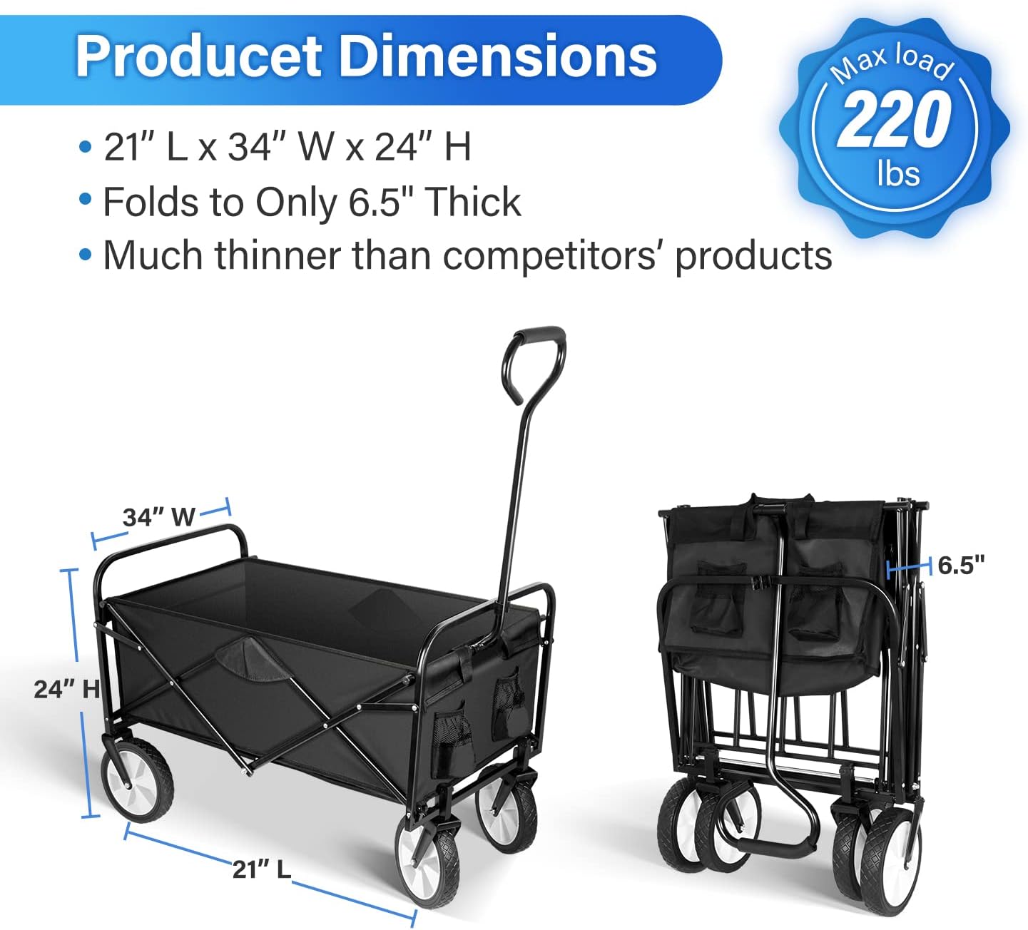 YSSOA Rolling Folding & Rolling Collapsible Garden Cart, Outdoor Campi