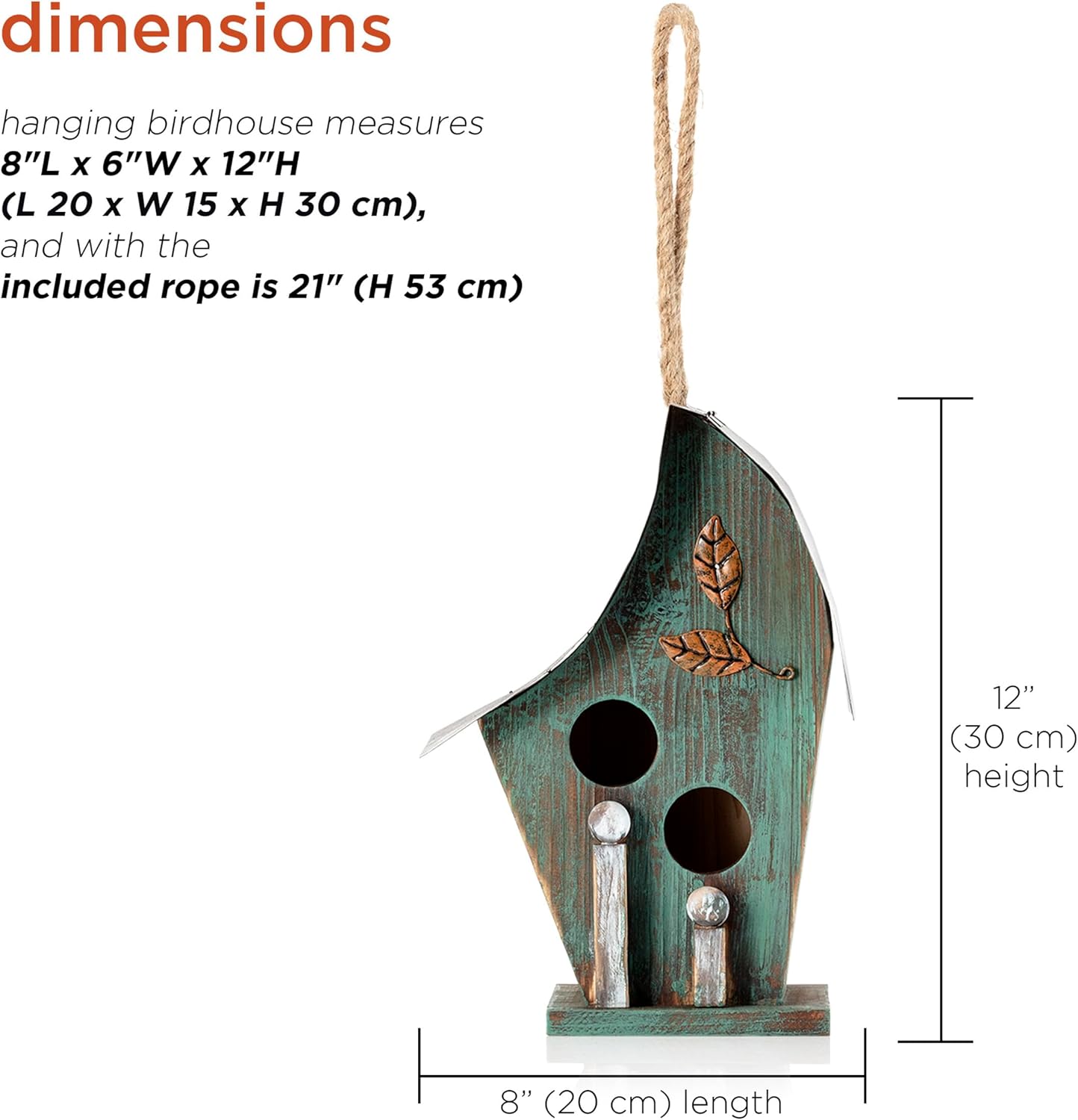 Alpine Corporation 12" Tall Outdoor Hanging Wooden Birdhouse, Turquoise