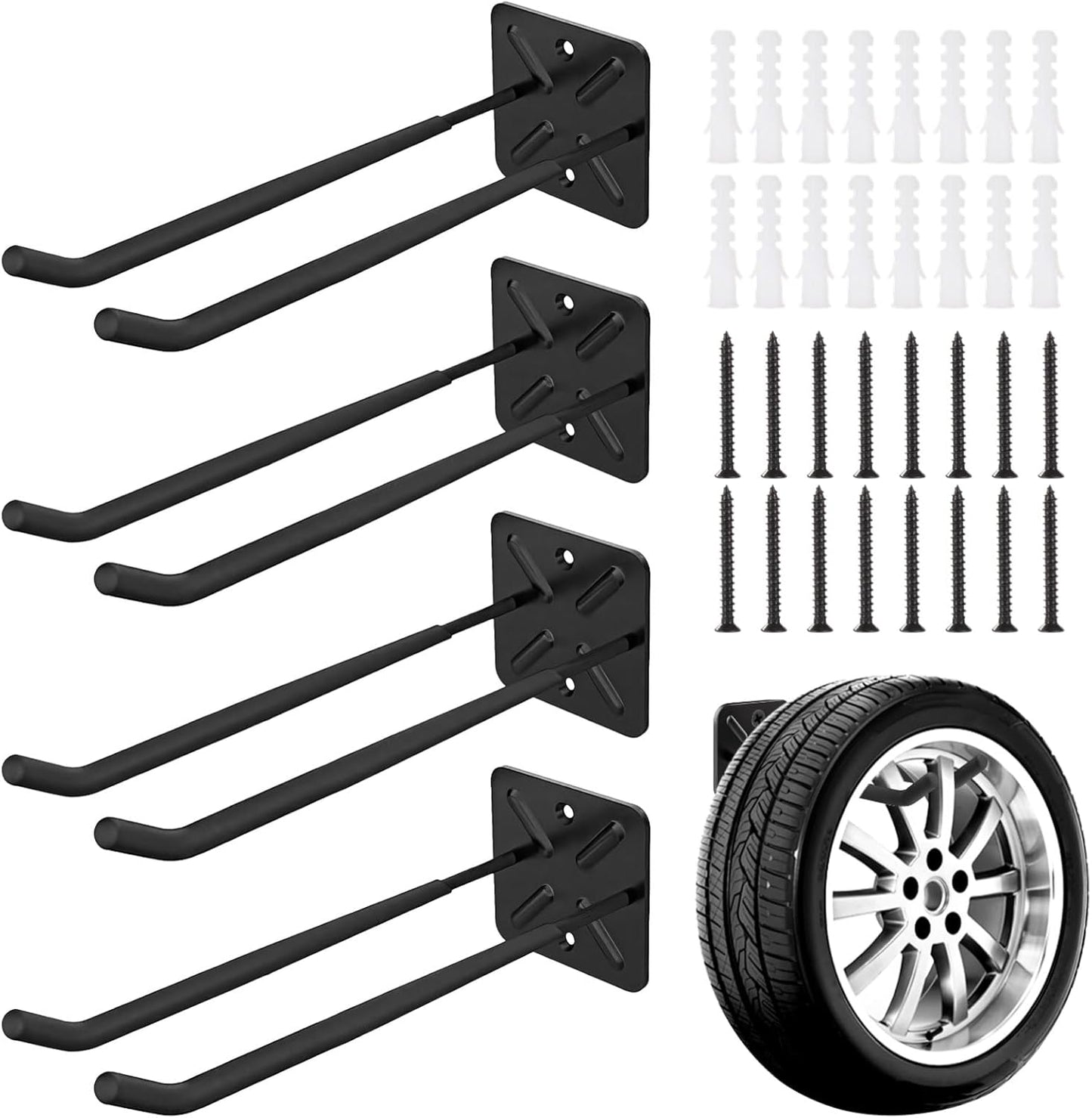 OMISTAR 4 PCS Heavy Duty Garage Hooks, 12.2 in Wall Mount Long Hangers with Non-Slip Coating, Strong Metal Hooks for Chairs, Power Tools, Garden Tools, Ladders, Tires, Garage Organization