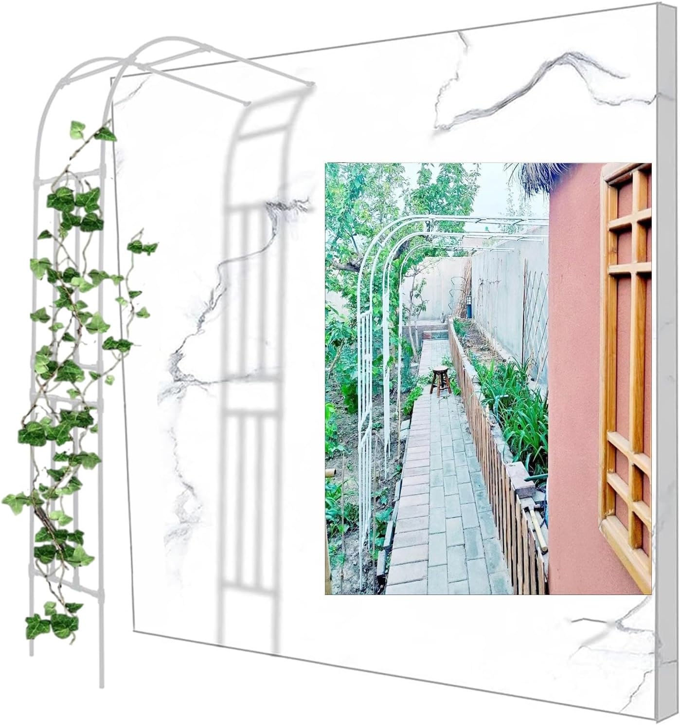 White Garden Half Arch Arbor Trellis for Climbing Plants, Metal & PE Coated Flower Frame, Outdoor Garden Decoration for Home Yard (150x240x40cm)