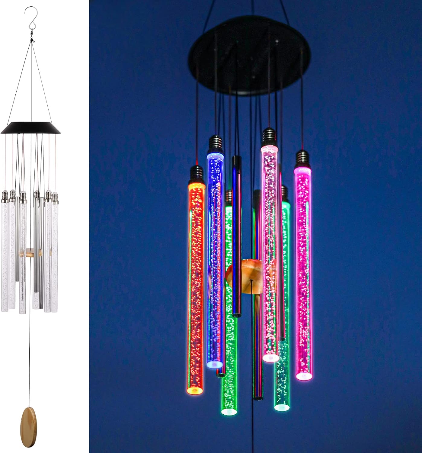 Solar Wind Chimes for Outside, DesGully 6 LED Tubes Color Changing Out