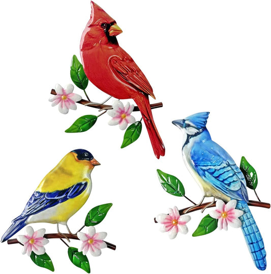 WAIU Cardinal Birds Wall Art - Set of 3 Metal Hanging Decor, for Indoo