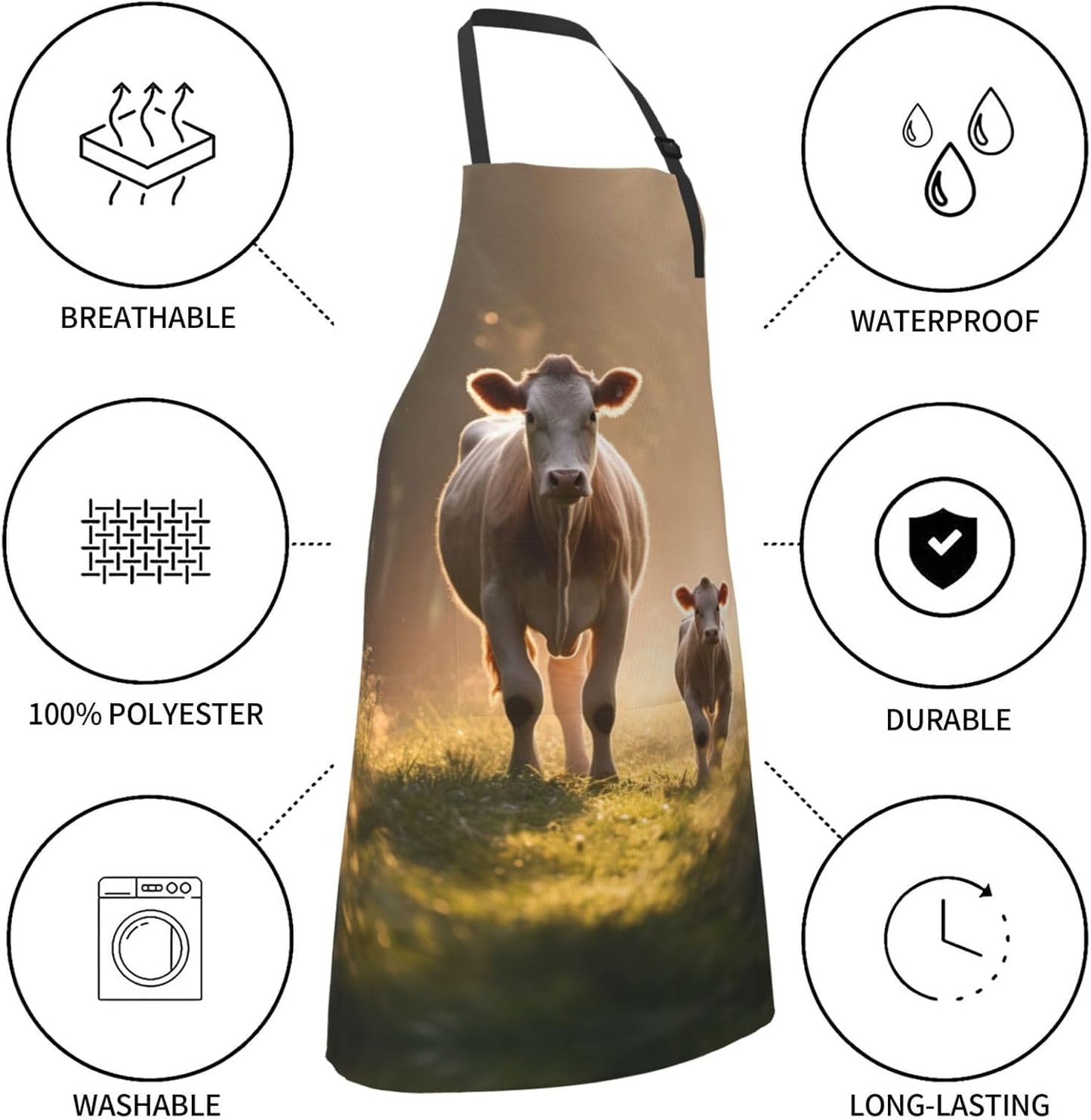 Cow milkr print Waterproof apron with pocket adjustable cooking apron for adult kitchen bibs to bake