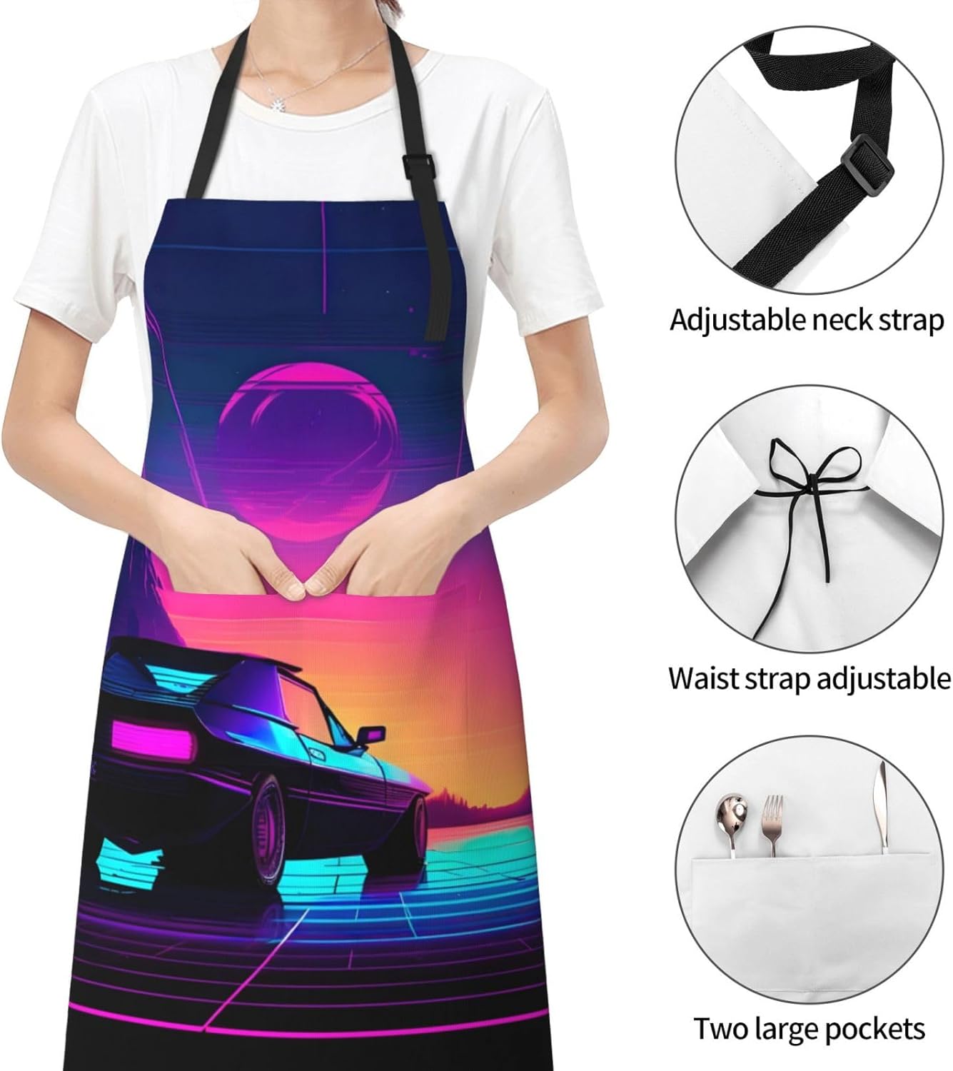 Retrowave pictures Print 28 x 33in Waterproof Apron with Pockets Fashi