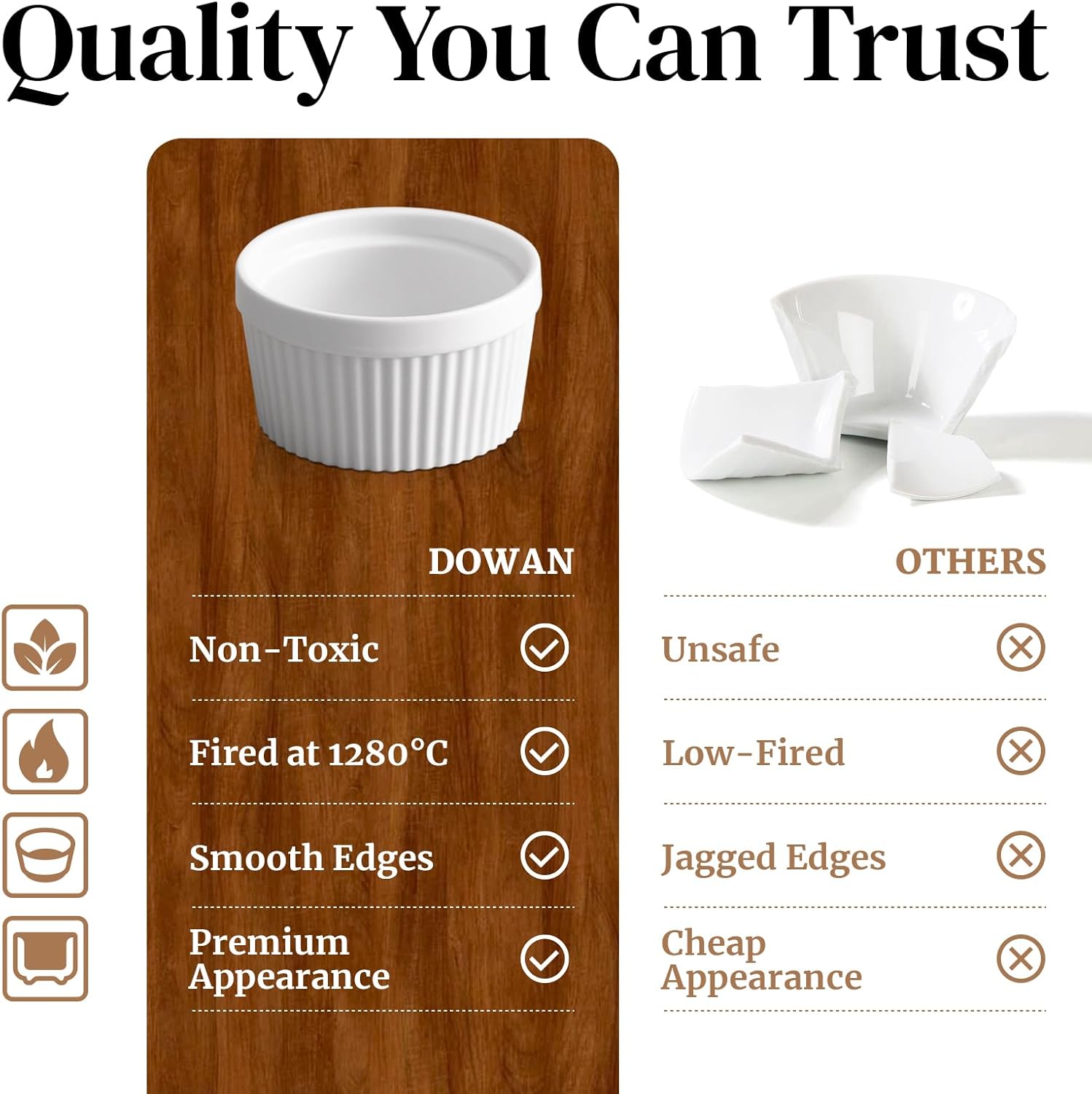 DOWAN Ramekins 4 oz Oven Safe for Creme Brulee Souffle, Porcelain Cust