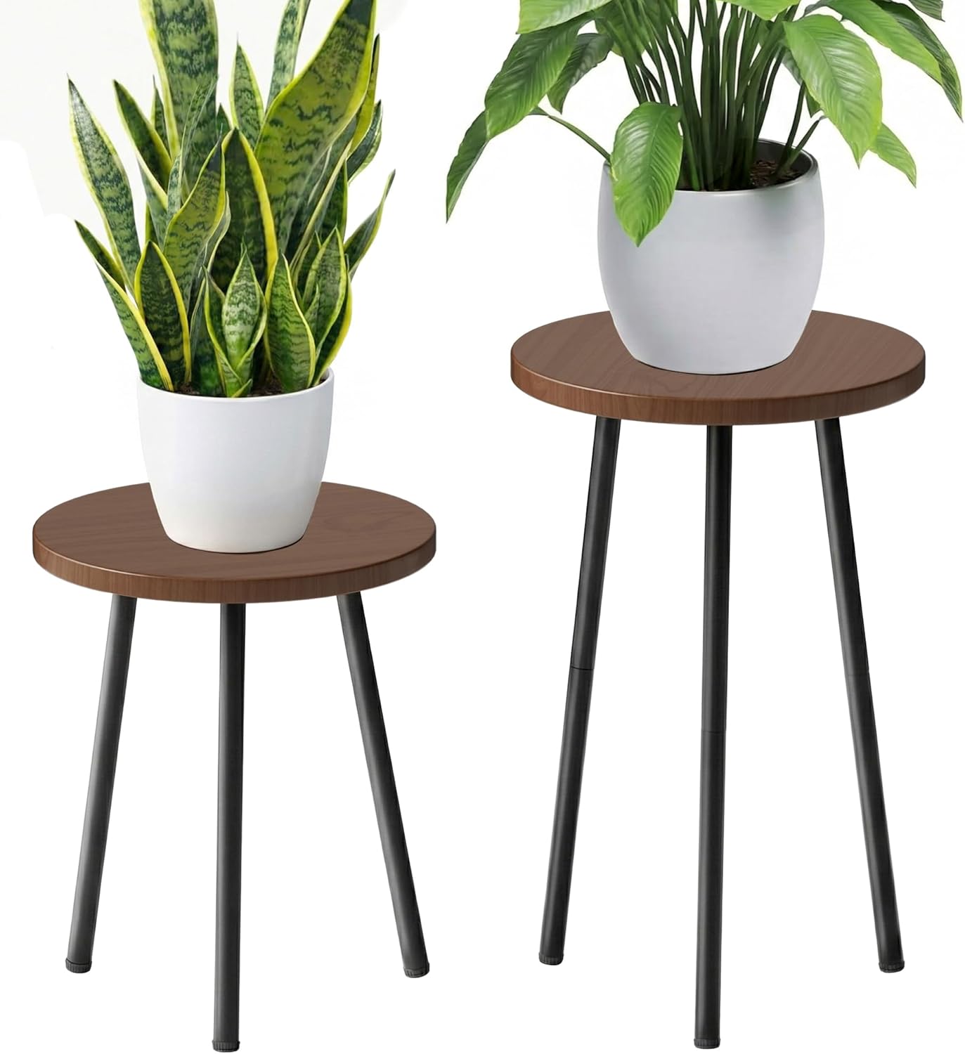 Plant Stand Indoor 2 Pack: Plant Table 14''&20'' Wooden & Metel Heavy 