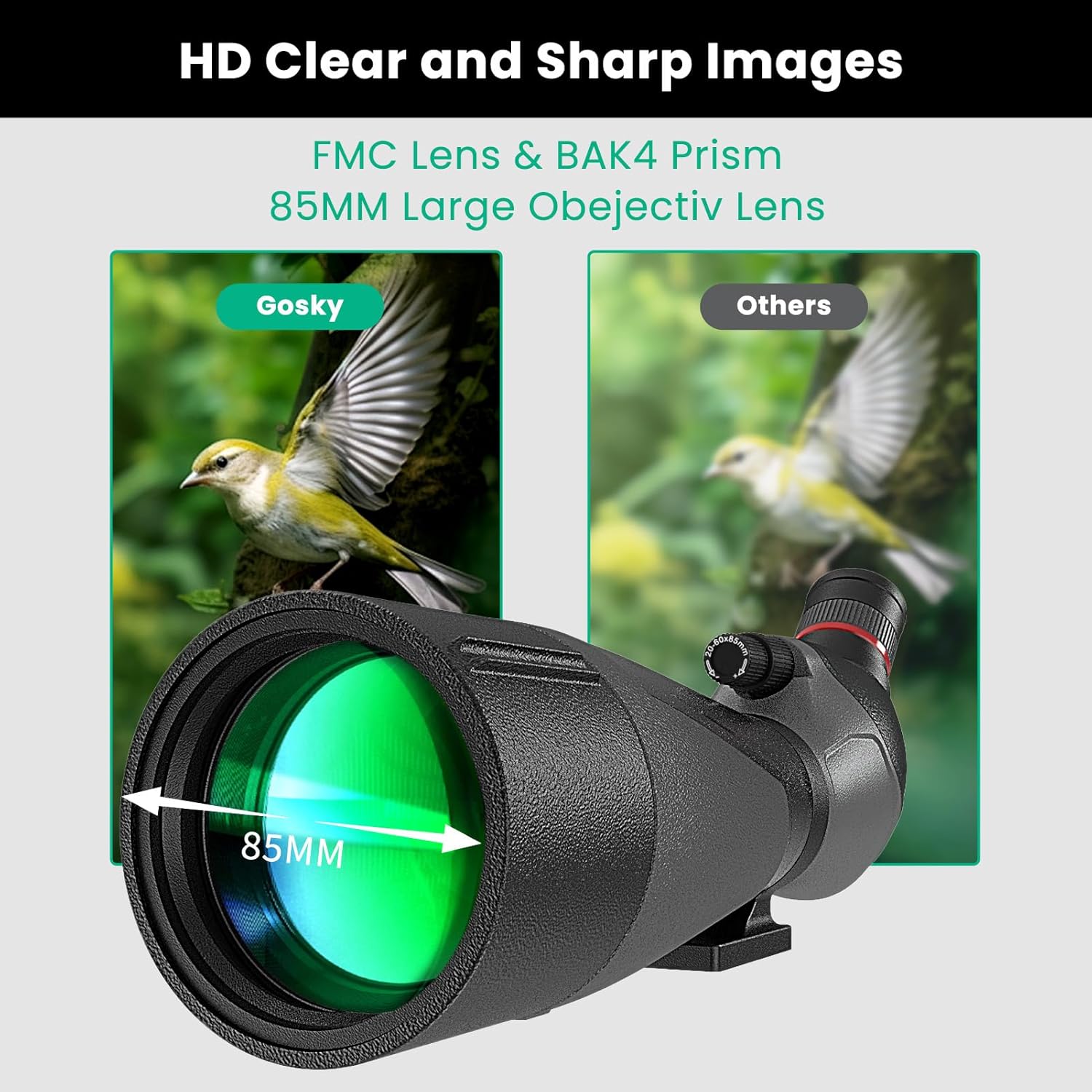 Gosky 20-60x85 Spotting Scope with Full Size Tripod, Phone Adapter and