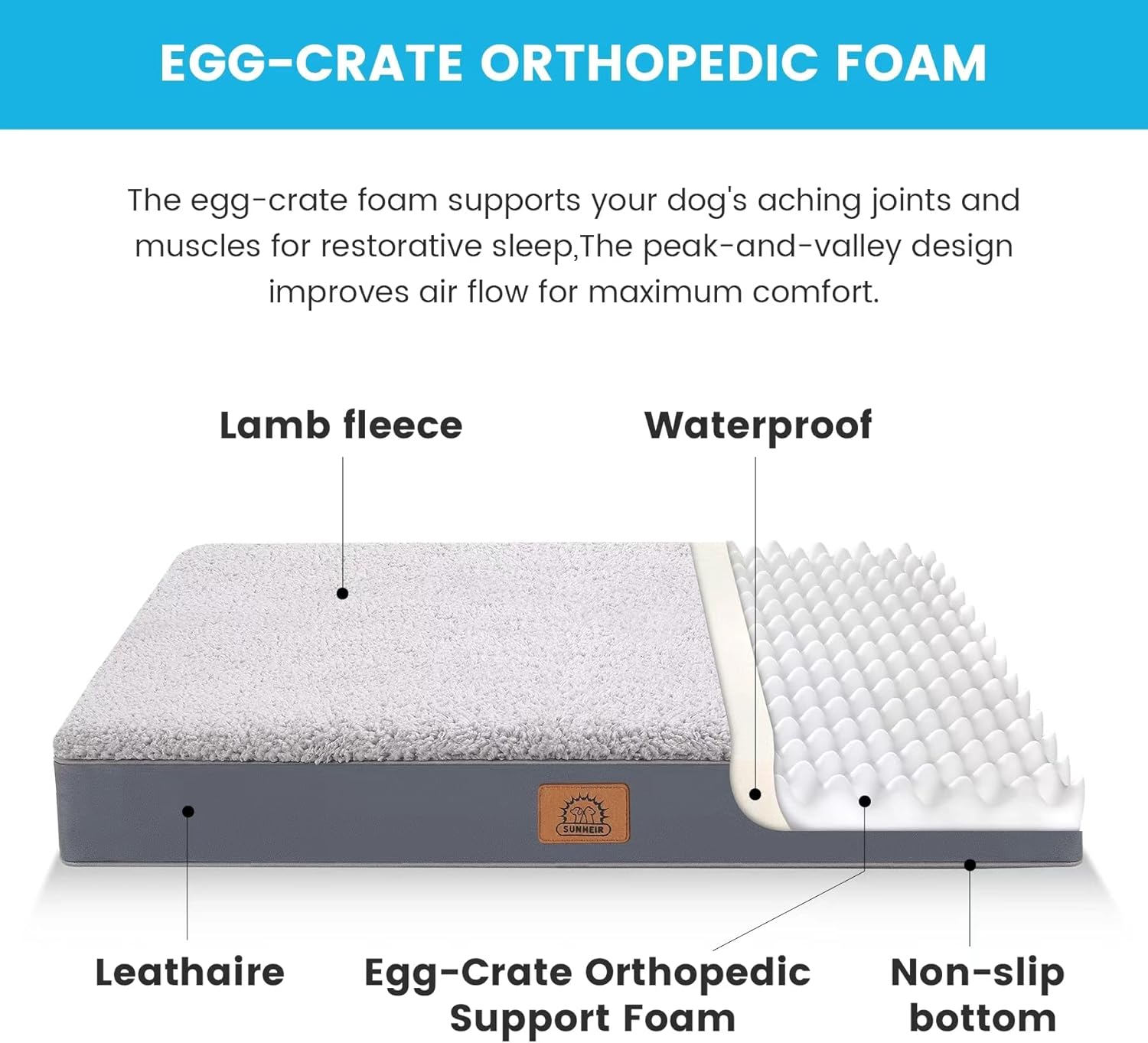 Sunheir Orthopedic Dog Bed for Large Dogs - Big Waterproof Dog Crate B