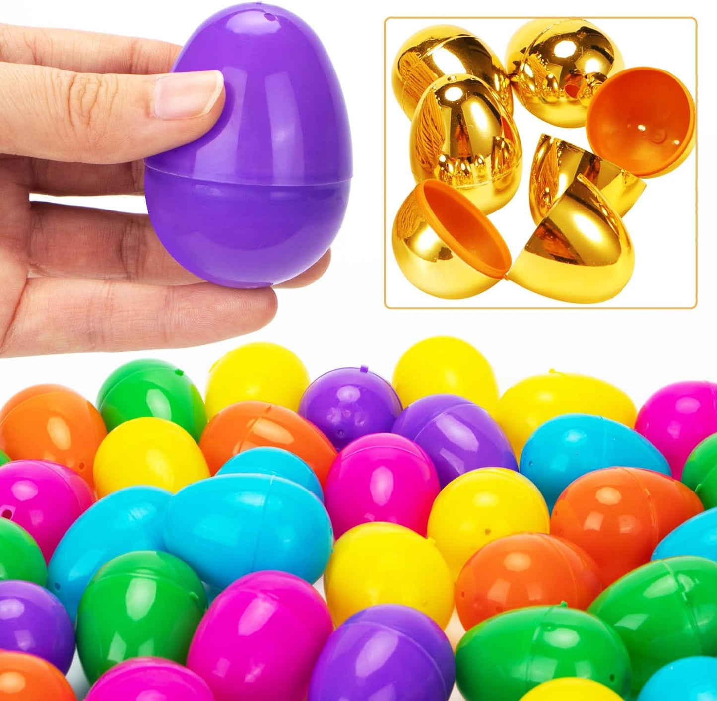 NEWBEA 288 Easter Eggs -2.36" Bright Colors Plastic Easter Eggs Empty Include 18 Golden Eggs Perfect for Eggs Hunt, Easter Basket Stuffers, Party Favors