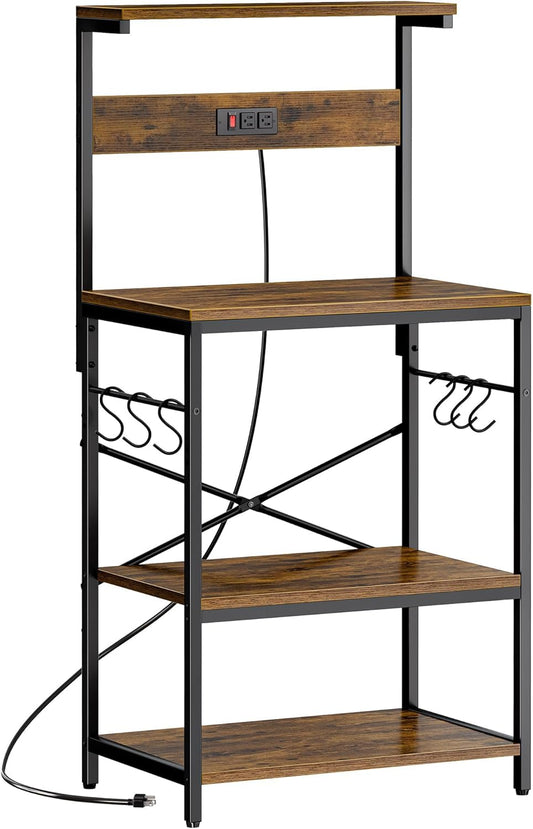 SUPERJARE Kitchen Bakers Rack with Power Outlet, Coffee Bar Table 4 Ti