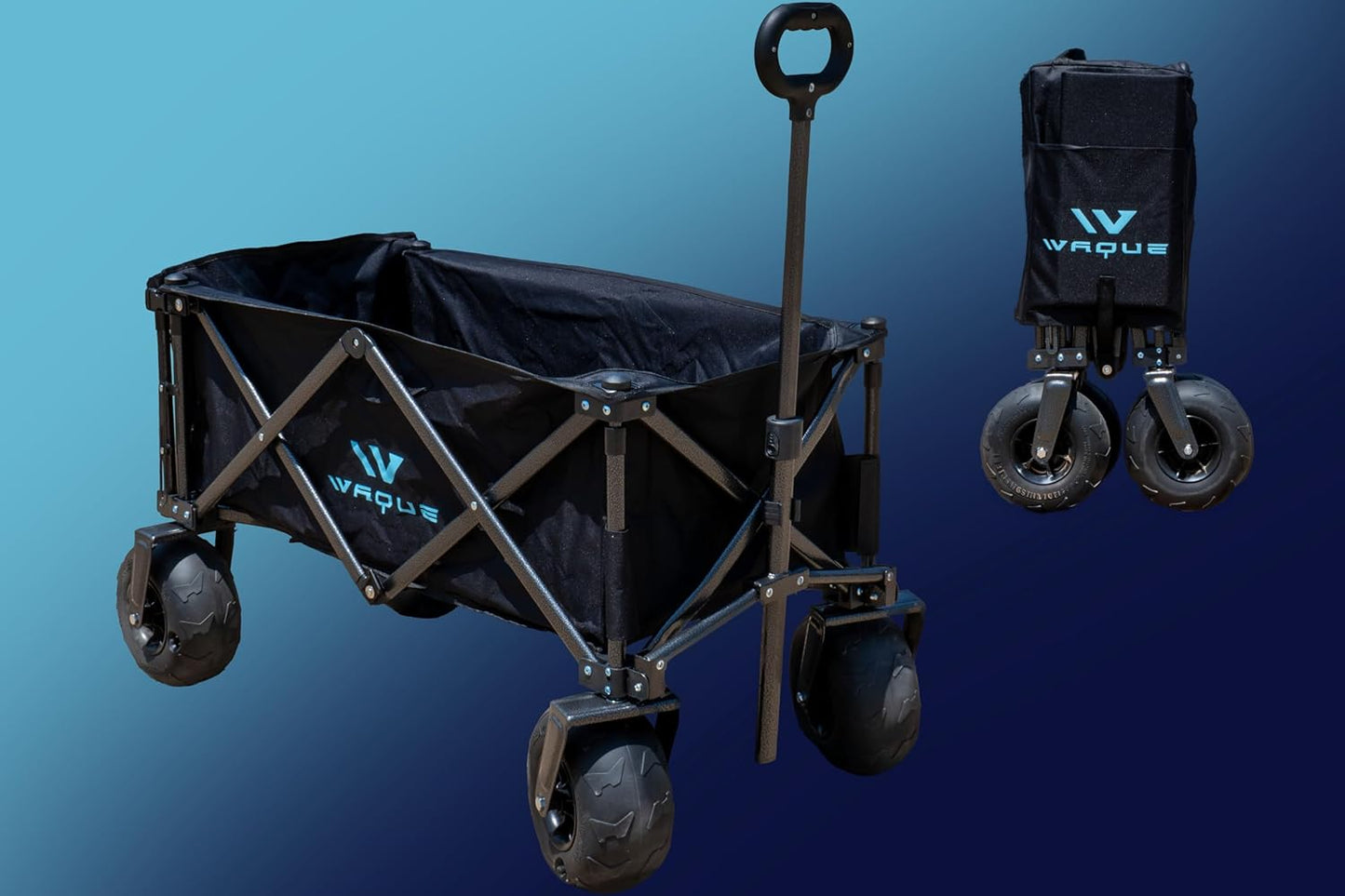Folding Utility Wagon Cart, Tires for Sand Heavy, Duty Beach Garden Cart with Sand Wheels (Black)