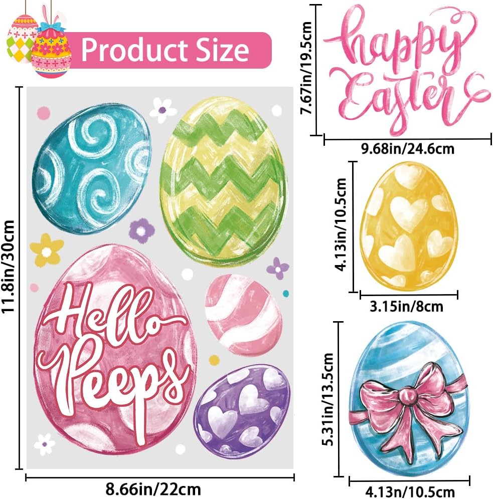 DIYDEC 6 Sheets Easter Window Clings Large Easter Eggs Window Decals Oil Painting Eggs Flowers Stickers for Home Office School Decor Spring Glass Window Decoration