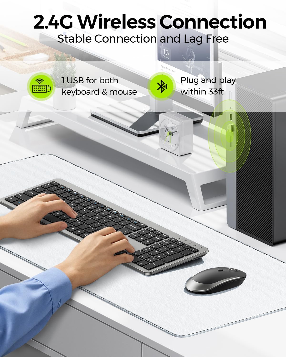 Wireless Keyboard and Mouse Combo - Full Size Slim Thin Wireless Keybo