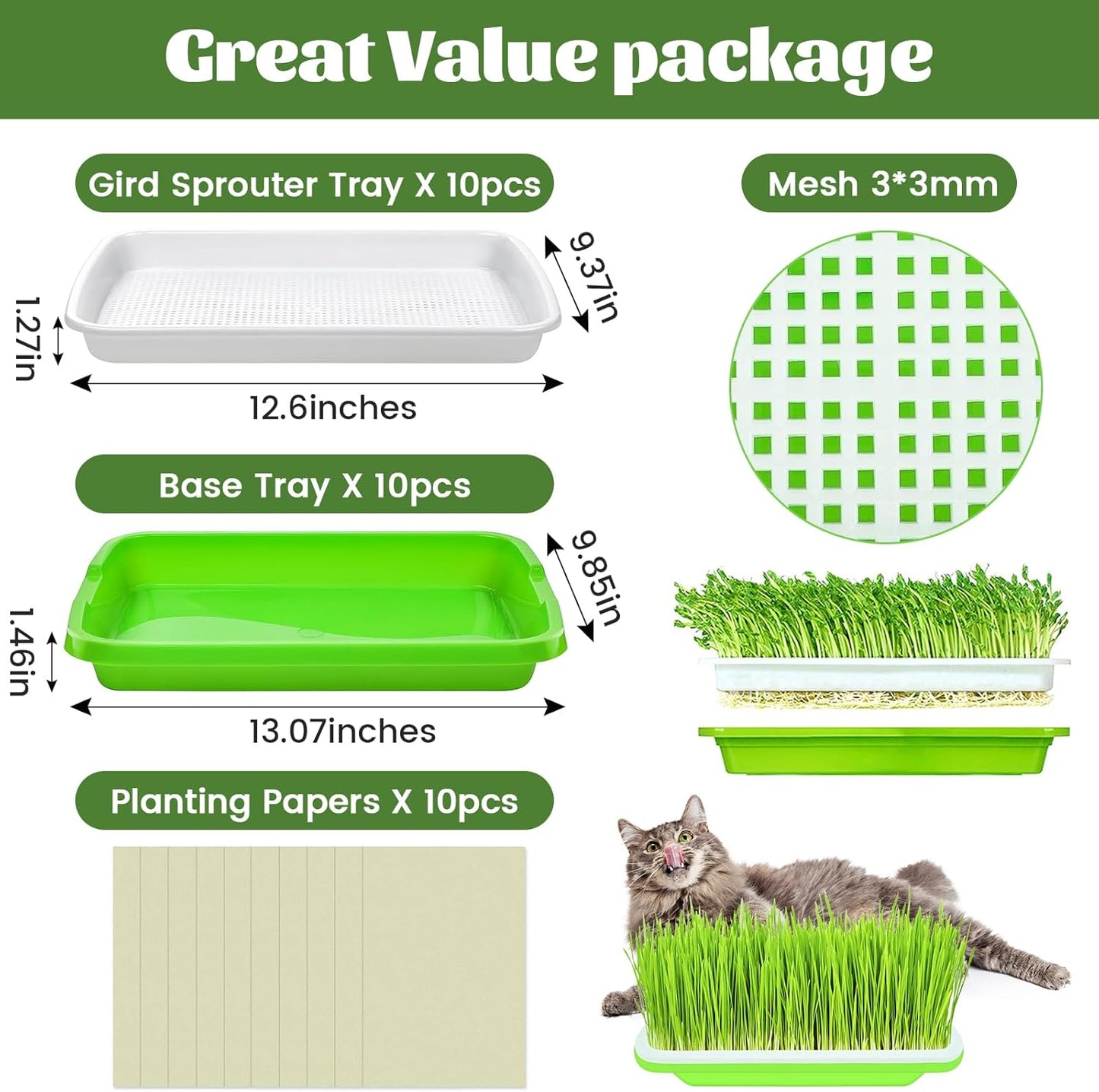 Legigo 10 Pack Green Seed Sprouter Trays- Soil-Free Cultivation Germin