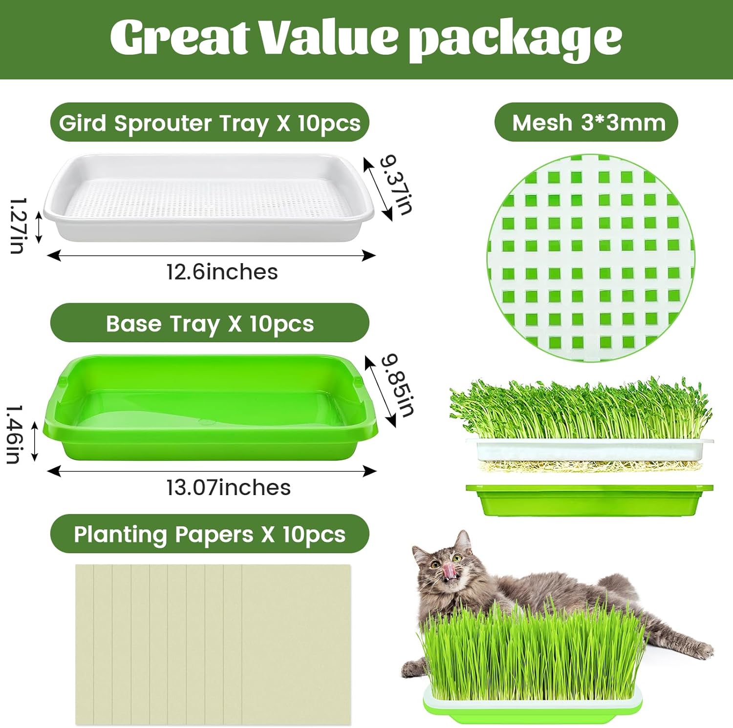 Legigo 10 Pack Green Seed Sprouter Trays- Soil-Free Cultivation Germin