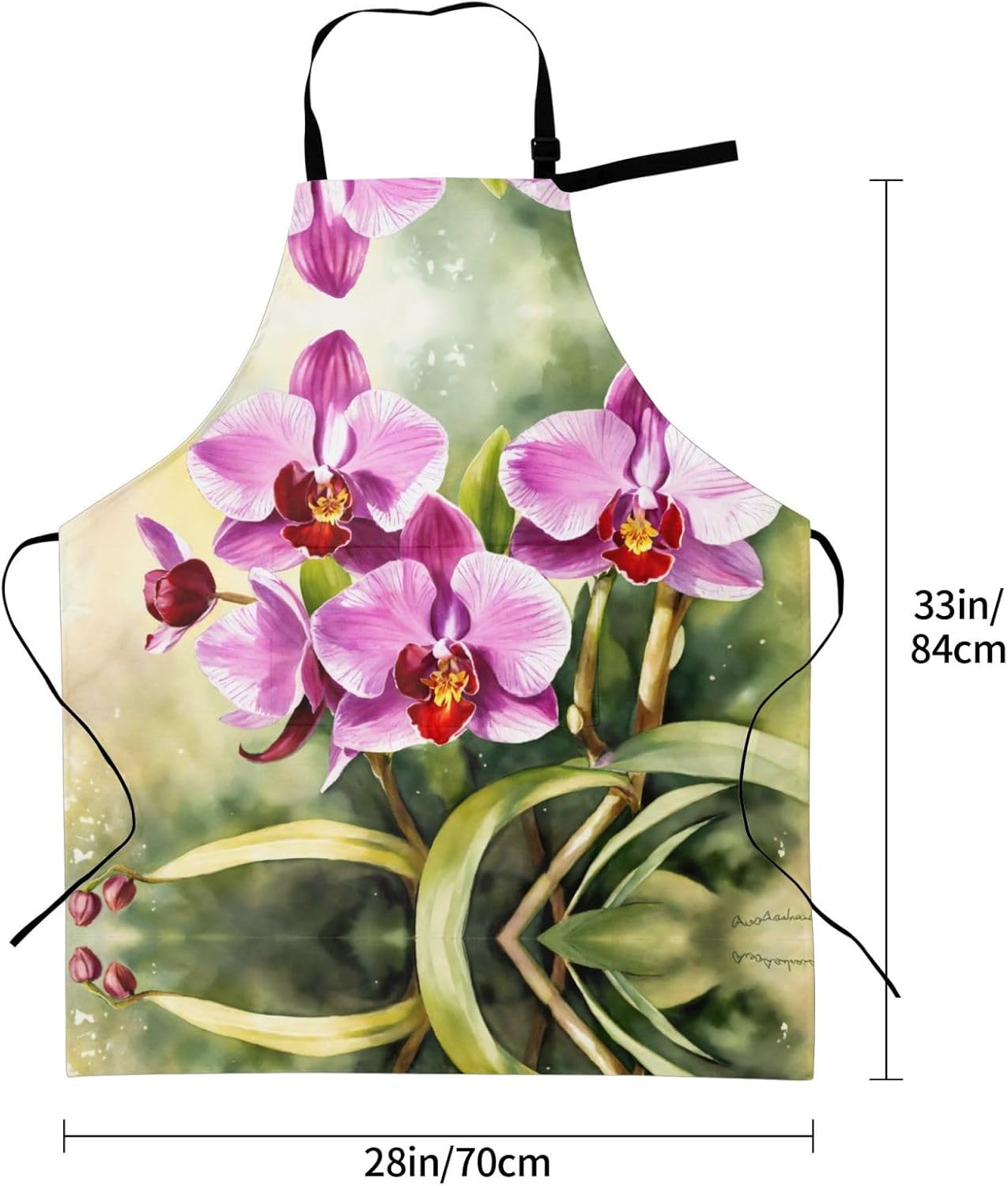 Orchid Print Laundry apron 28x33 In Waterproof Kitchen Apron with Pock