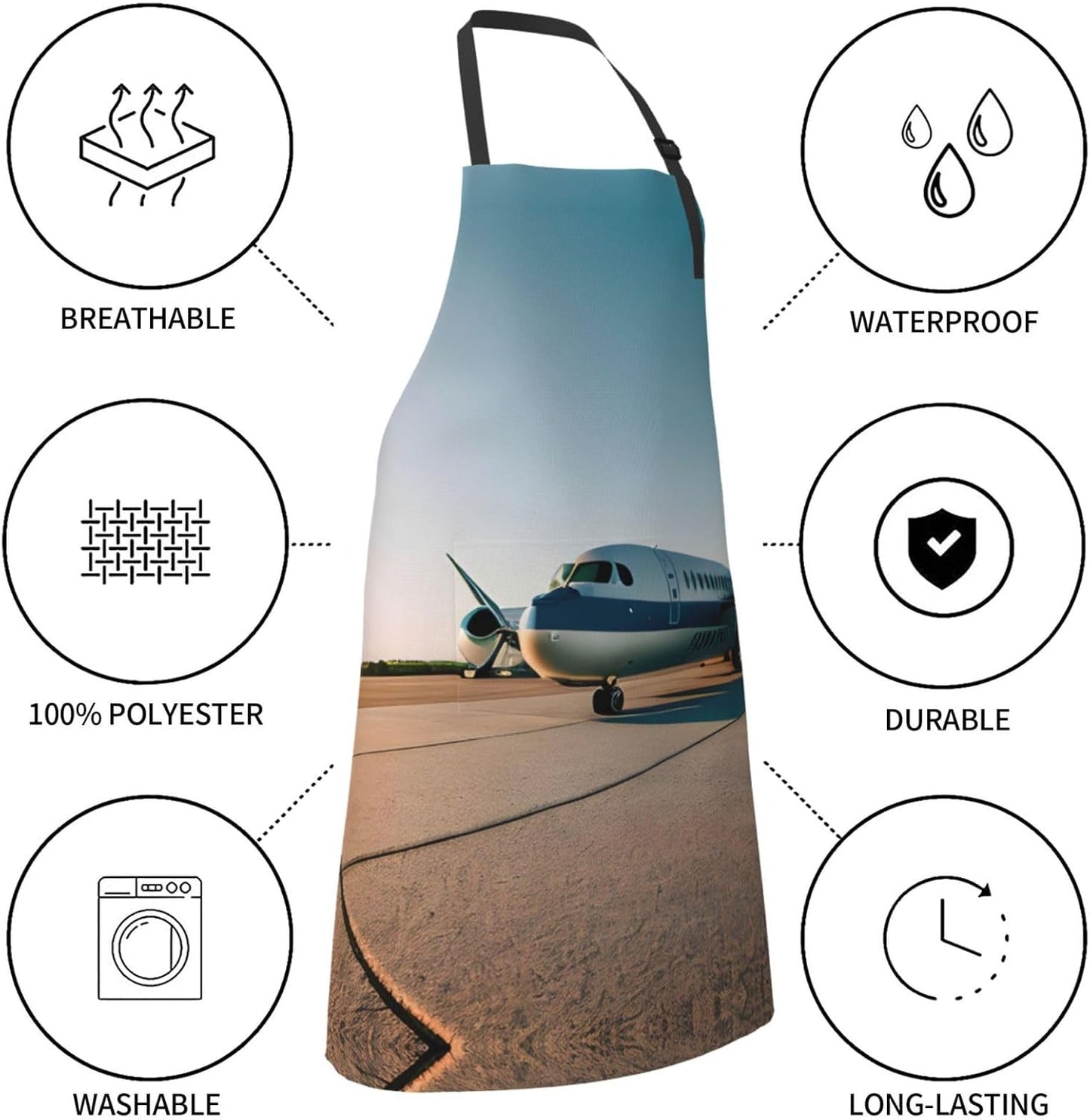 Airplane Print 28x33 In Adult Kitchen Apron with Pockets Versatile Chef Smock for Cooking Baking
