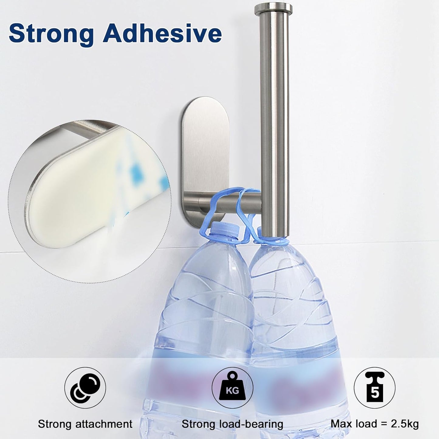NearMoon Toilet Paper Holder Self Adhesive, Premium Thicken SUS304 Stainless Steel Rustproof Adhesive Toilet Roll Holder no Drilling for Bathroom, Kitchen, Washroom (1 Pack, Brushed Nickel)