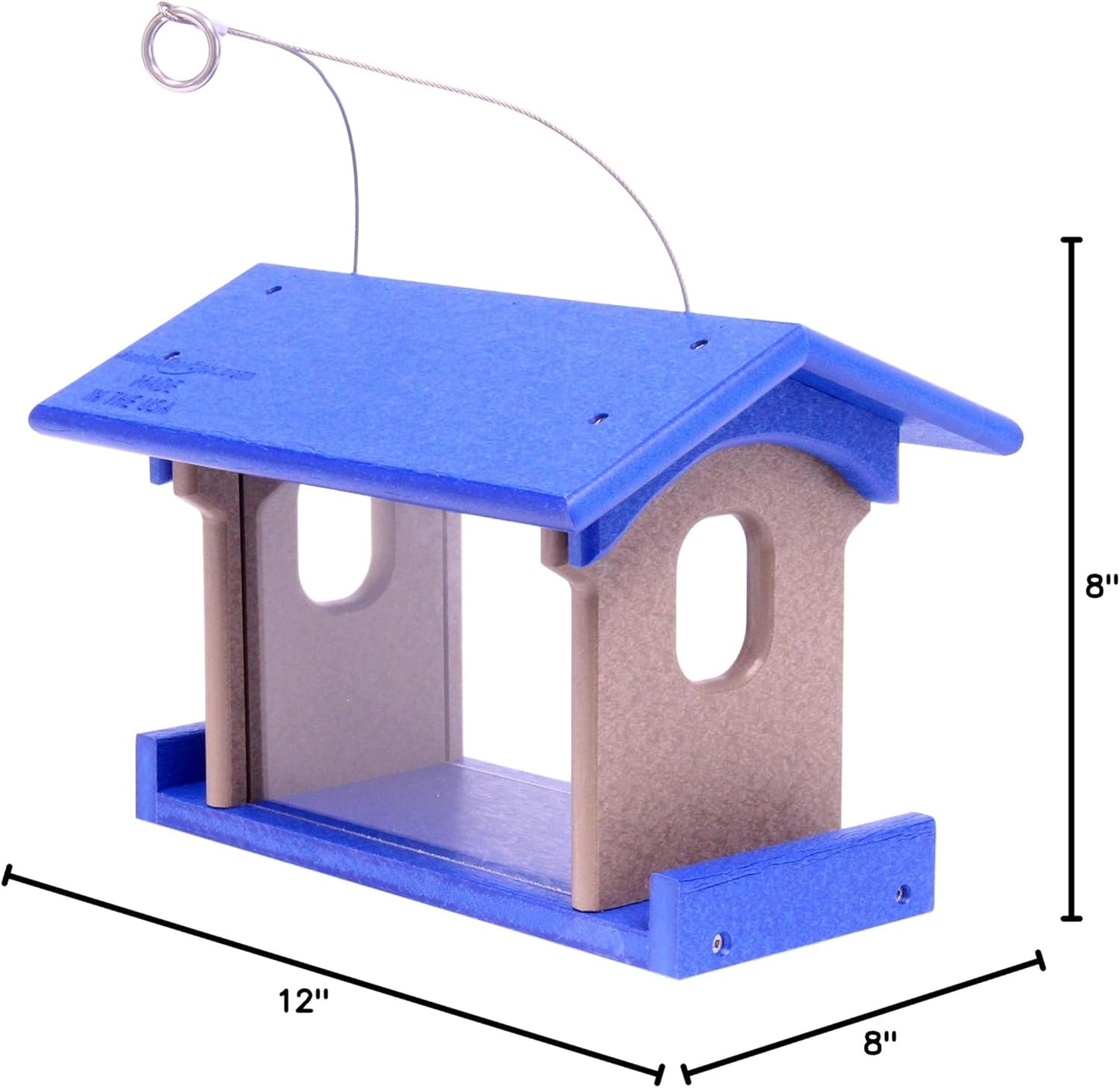 AmishToyBox.com Bluebird Feeder - Poly Lumber - Hanging Blue Bird Feeder for Mealworms (Blue and Weathered Wood)