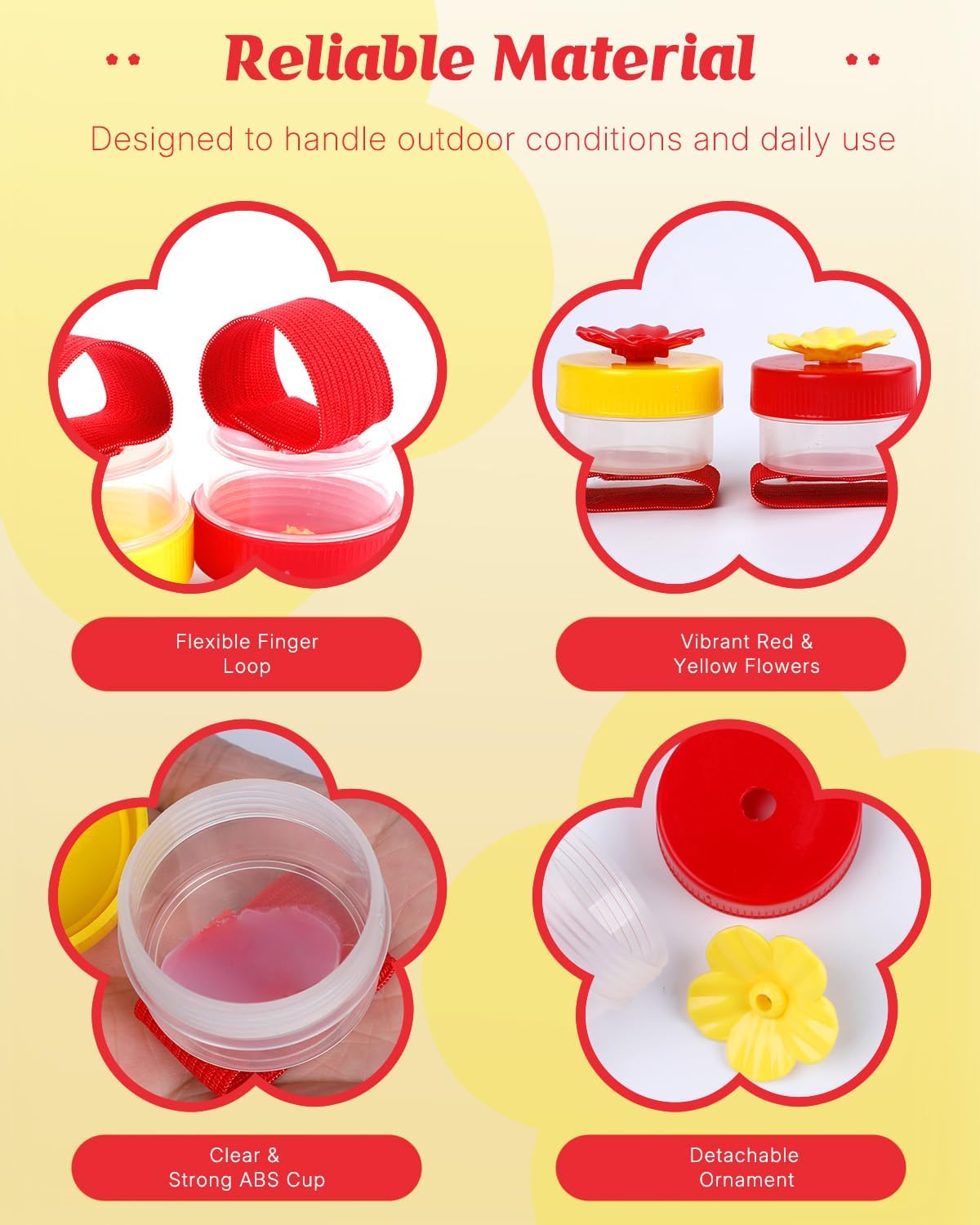 Pawfly 4 Pcs Hand Held Hummingbird Feeders with Cleaning Brushes, Mini Flower Handheld Hummingbird Feeders for Outdoors, Plastic Hummingbird Ring Feeders, Hummingbird Hand Feeders, Wild Bird Feeders