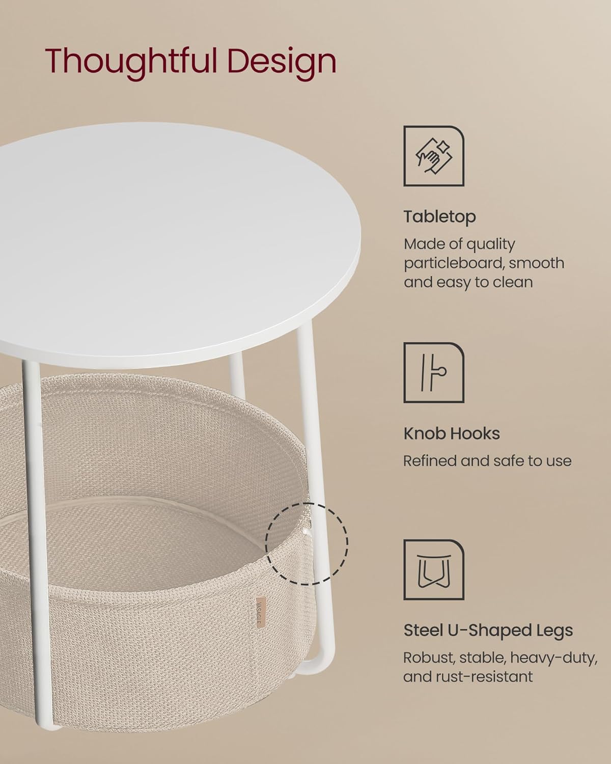 VASAGLE LILEA Collection - Small Round Side End Table, Modern Nightsta
