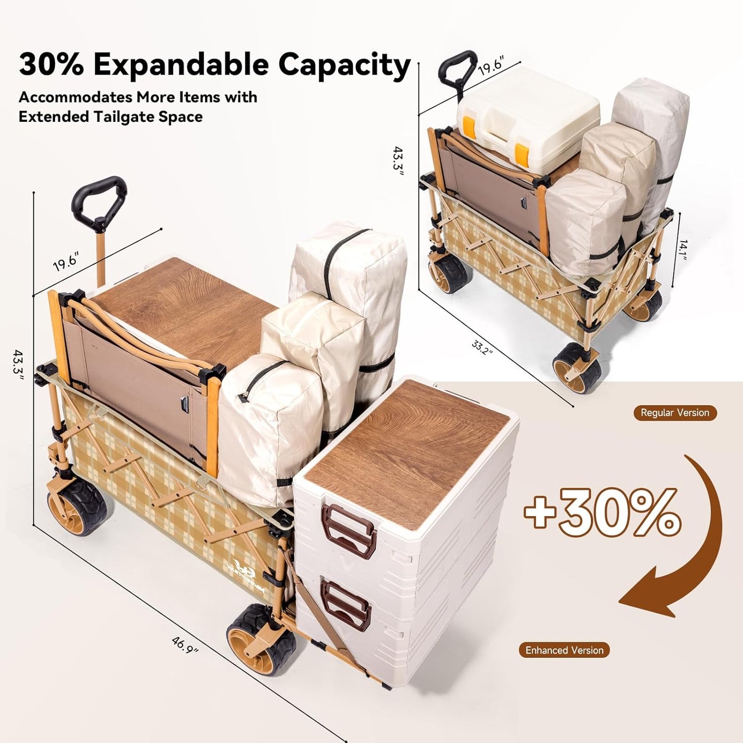 WHITSUNDAY Collapsible Folding Wagon with Table, Heavy Duty Utility Beach Wagons with All-Terrain Wheels for Camping,Garden,Sports Yellow