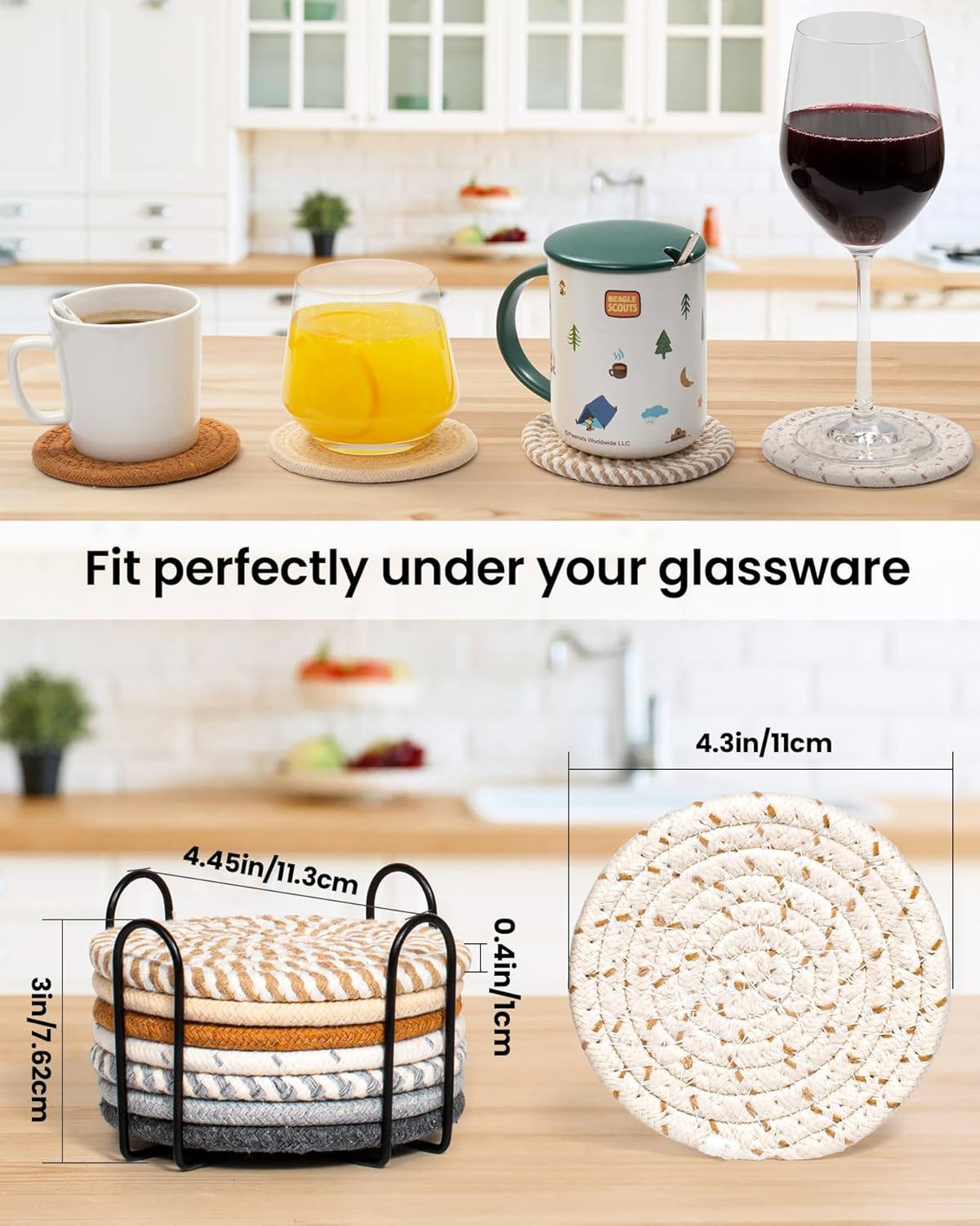 8 Pcs Drink Coasters with Holder, 8 Colors Absorbent Coasters for Drin