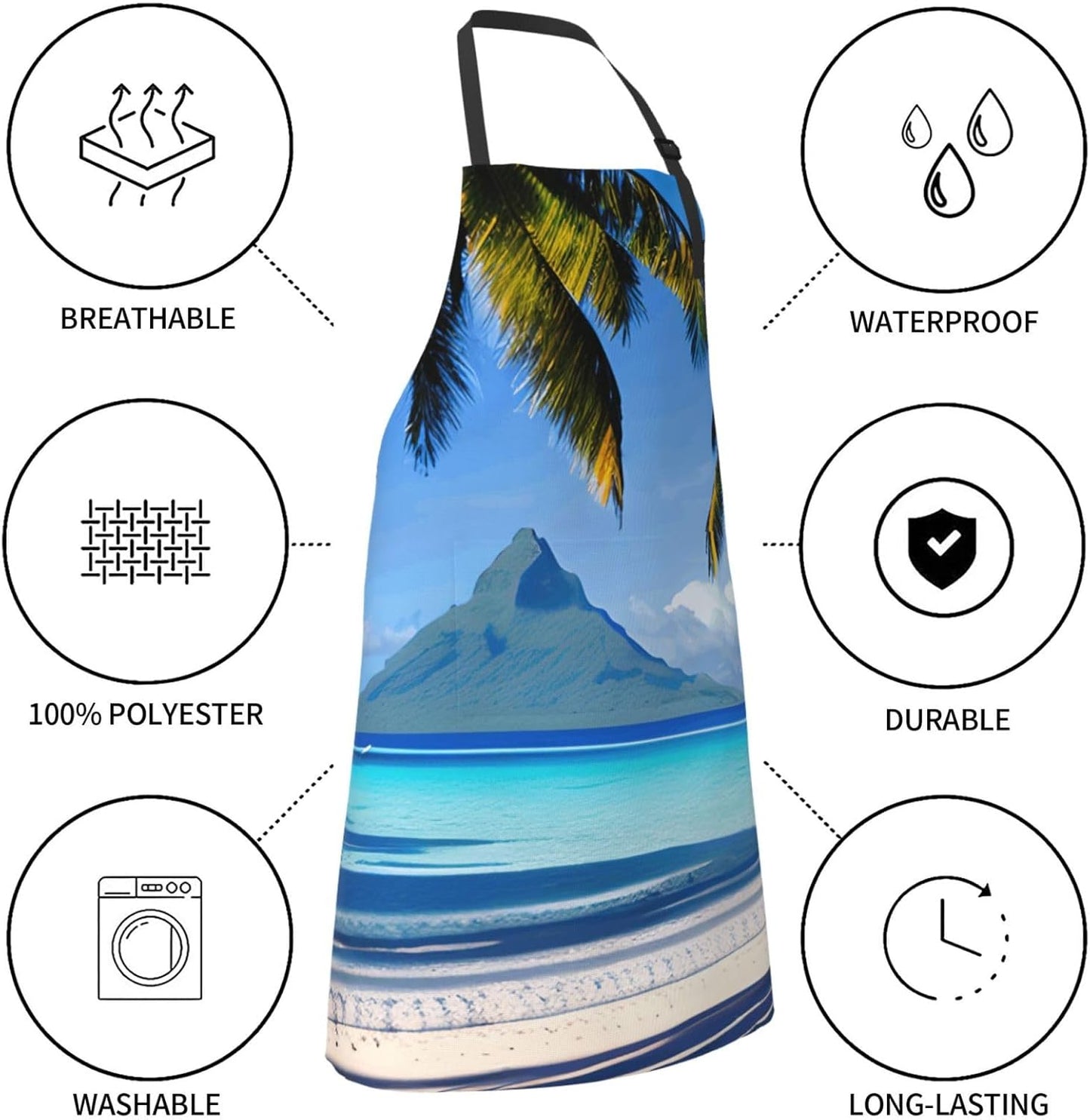 YANYU Tahiti Beaches Print 28x33 In Kitchen Apron Stylish Chef Apron with Pockets for Cooking Baking Painting