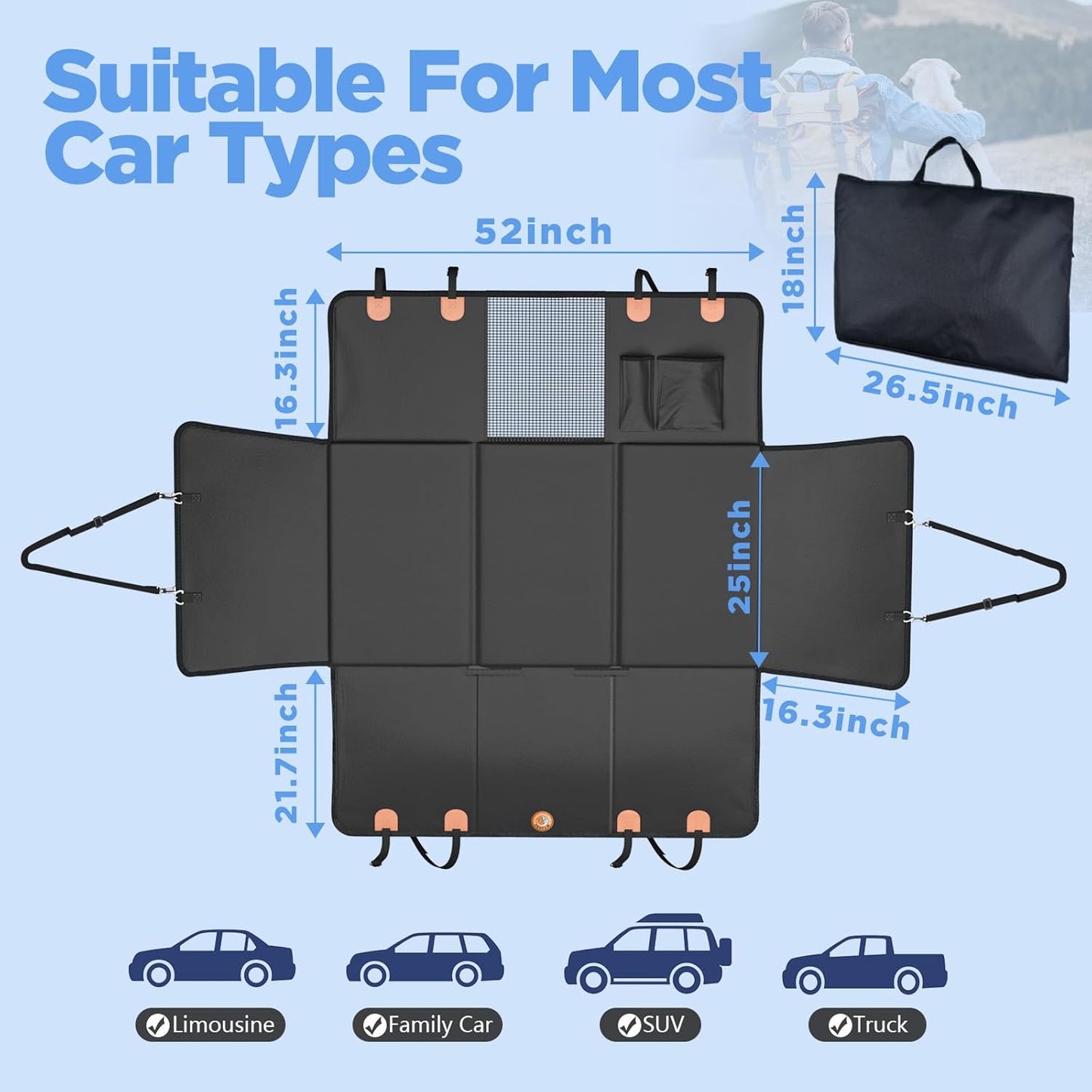 Back Seat Extender for Dogs, Waterproof Dog Car Seat Cover for Back Se