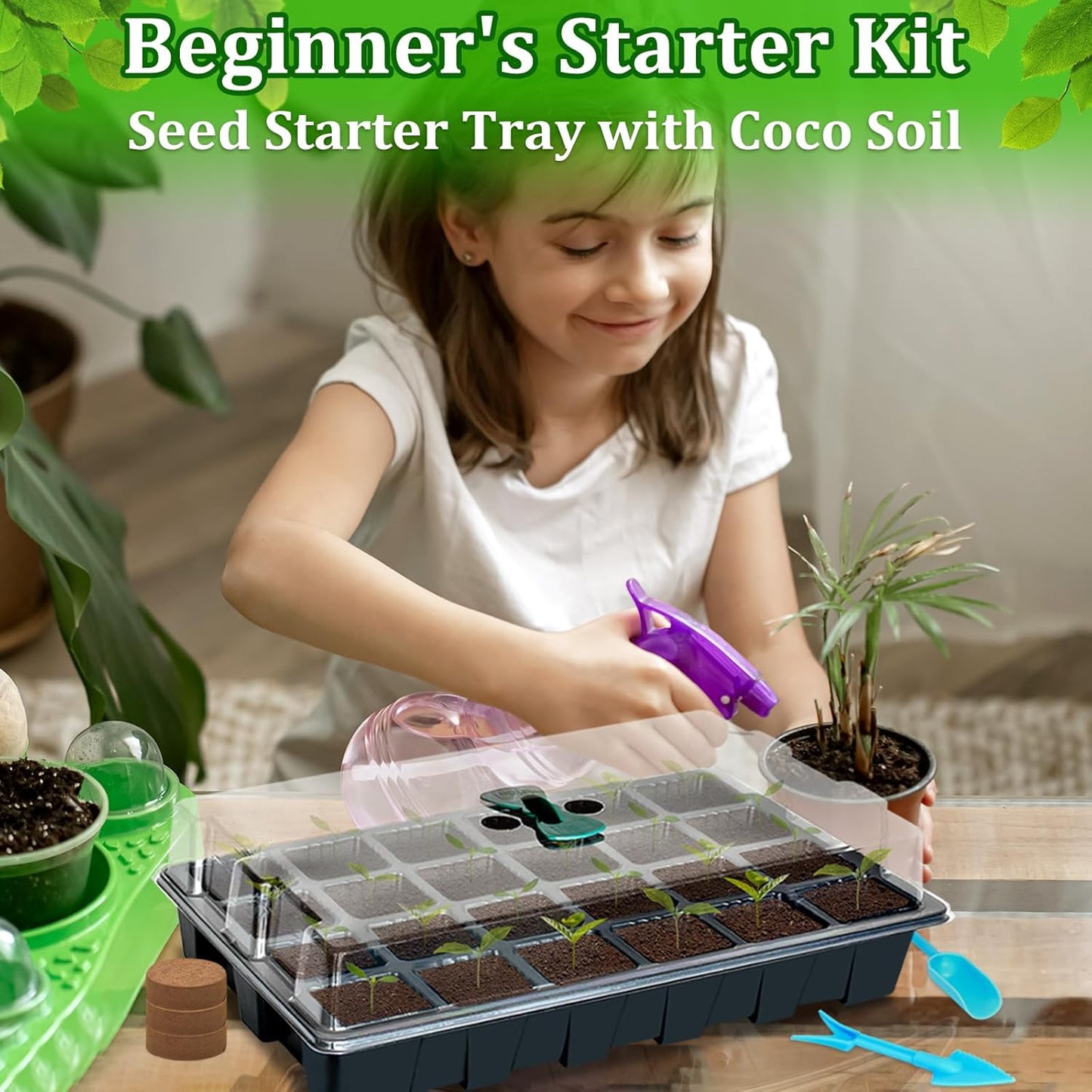 Halatool 2 Set Seed Starter Tray Kits, 2 Pack Germination Tray with 50
