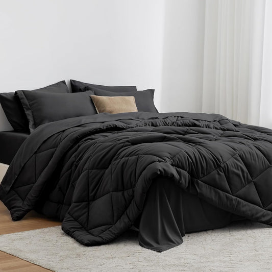 Love's cabin King Size Comforter Set Black, 7 Pieces King Bed in a Bag