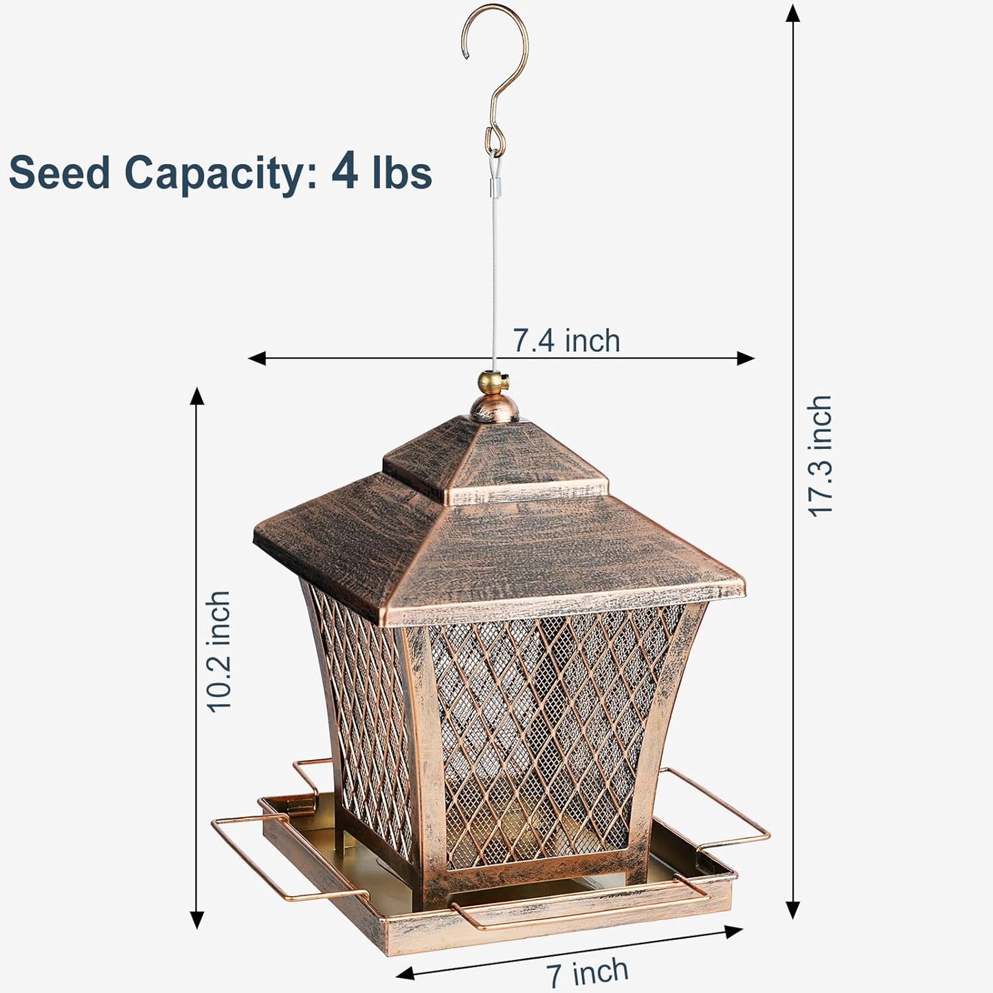 MYITYARD Bird Feeder for Outdoors Hanging, 4 lbs Large Capacity Metal Wild Bird Feeders - Vintage Bronze Finish Rust-Resistant Birdfeeder for Garden Yard Balcony Decor, Easy Fill, Thickened