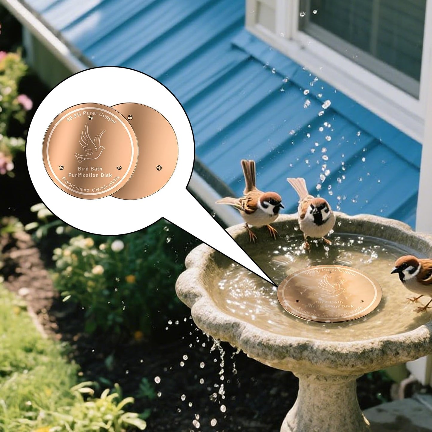Birdbath Copper Plate Water Purifier,with Stable 3-Point Support,Stable and Safe,Natural Clean Water Purifier,Universal Outdoor Birdbaths(2 Pack)