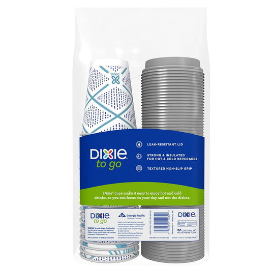 Dixie To Go Paper Coffee Cups With Lids, 12 oz, 66 ct, Disposable Insulated Paper Cups for On-The-Go Hot or Cold Beverages