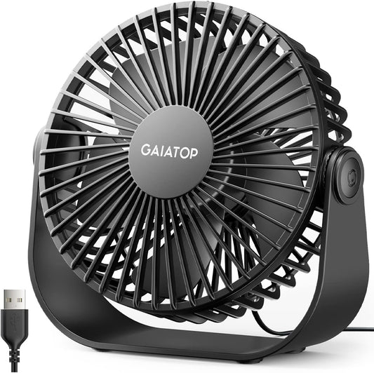 Gaiatop USB Desk Fan, 3 Speeds Strong Airflow, 5.5 Inch Portable 90° R