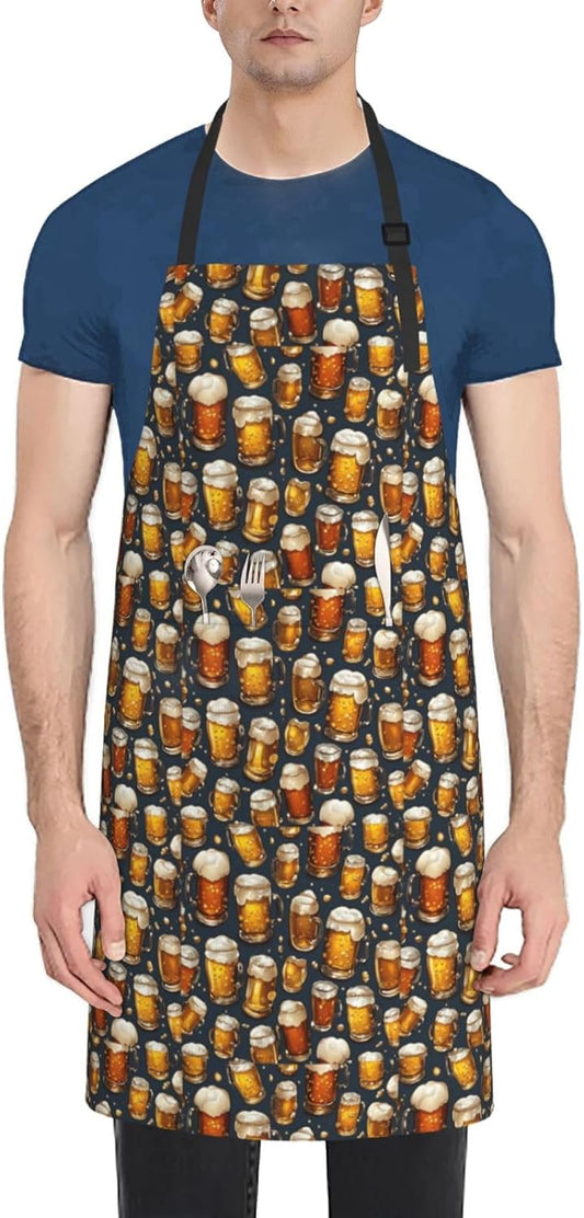 YANYU Beer Print 28x33 In Kitchen Apron Stylish Chef Apron with Pocket