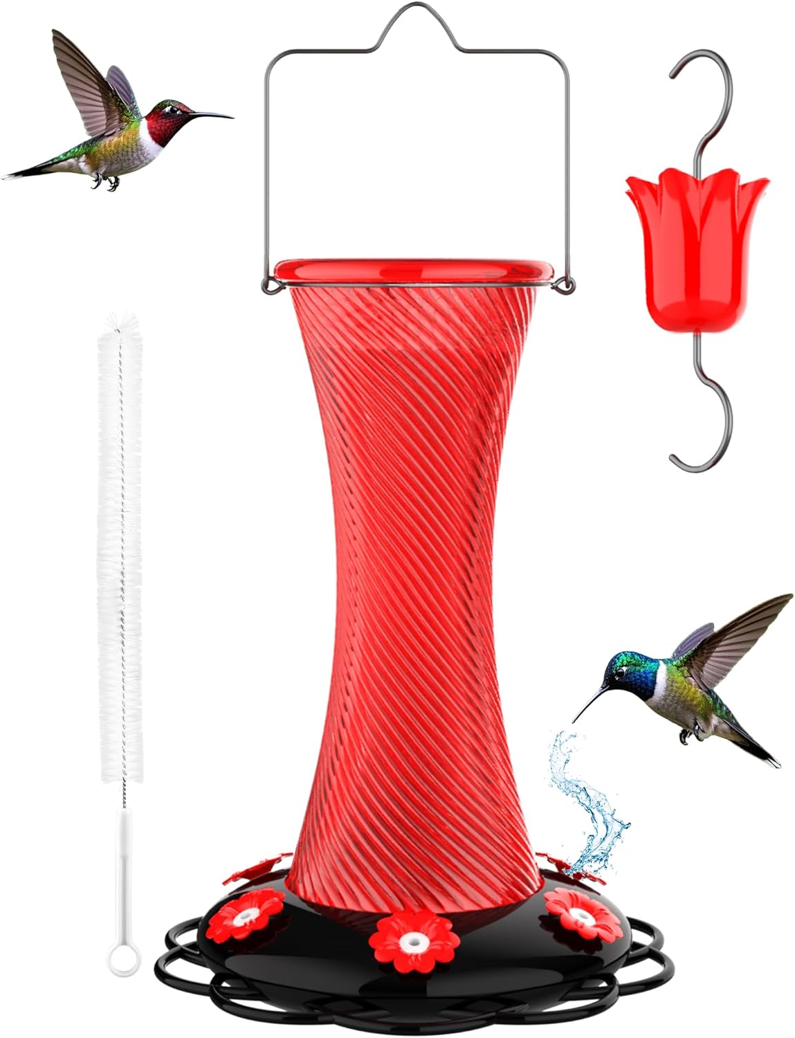 Hanging 20oz Glass Hummingbird Feeder with Moat, Small Outdoor Plastic