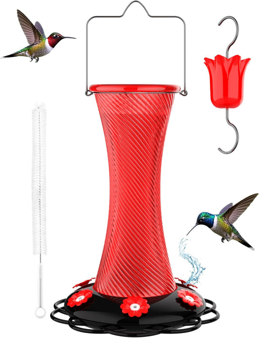 Hanging 20oz Glass Hummingbird Feeder with Moat, Small Outdoor Plastic