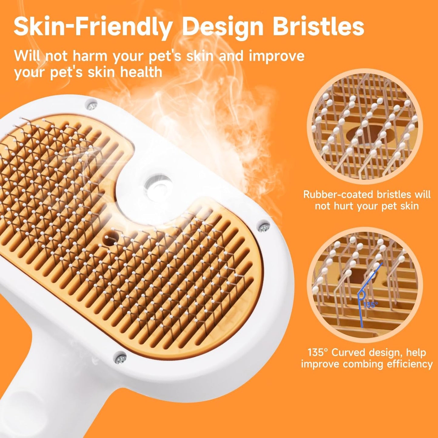 Pet Steam Brush for Dog & Cat – 3-in-1 Spray Hair Removal Comb for She
