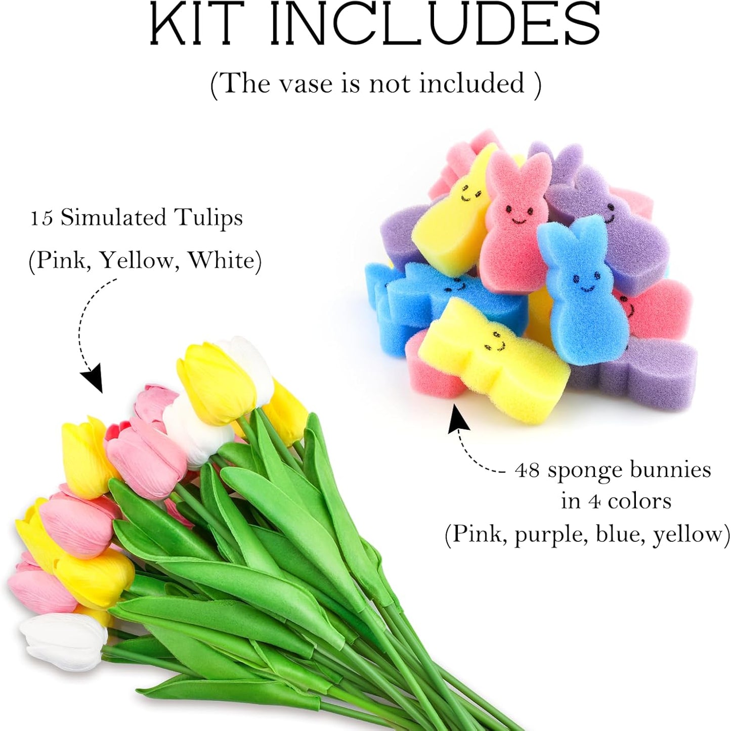 Easter Decorations Easter Decor 15pcs Artificial Tulips with 48pcs Bunnies Vase Filler Spring Decor Home Indoor Decoration Centerpieces for Tables