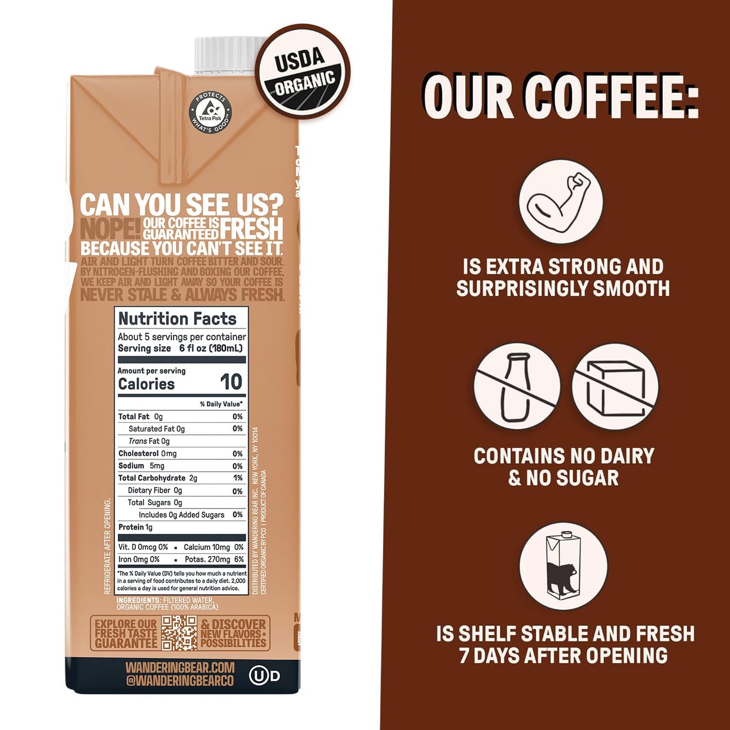 Wandering Bear Straight Black Organic Cold Brew Coffee - Extra Strong,