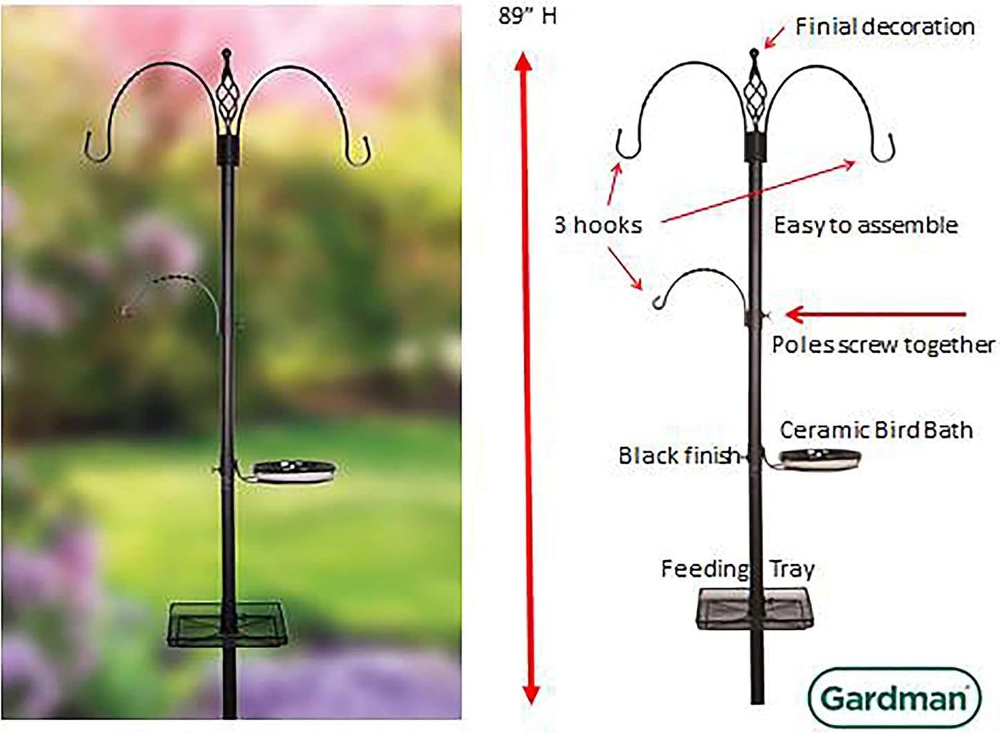 Gardman BA08015 Bird Feeding Station 2 Hook Square Tray, Matte Black