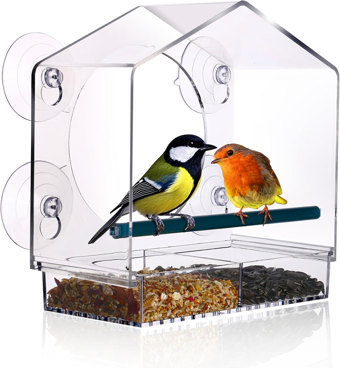 Clear Window Bird Feeder for Outside,Window Bird Feeder with Strong Suction Cups,Clear Window feeders for Viewing, Removable Tray and Large Seed Capacity,Easy-to-Clean