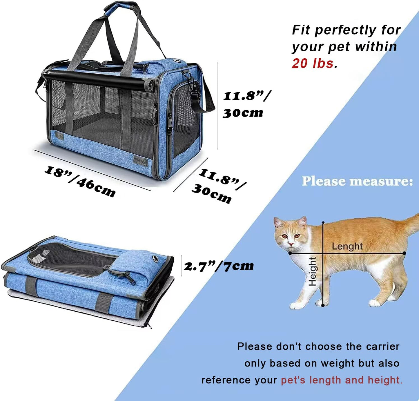Pet Carrier for Large and Medium Cats, Soft-Sided Pet Carrier for Big 