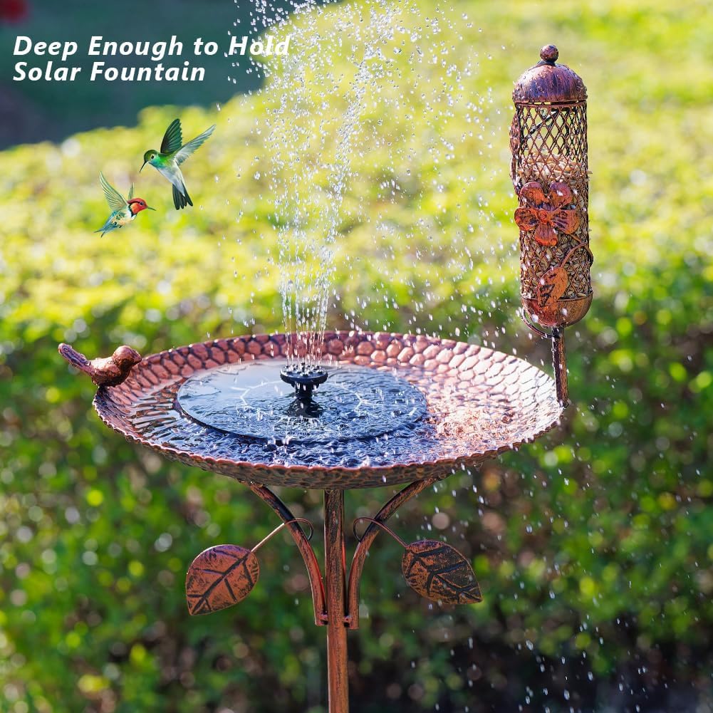 dreamysoul Metal Bird Baths for Outside, 46 Inches Tall Freestanding Birdbaths with Birdfeeder, 5-Pronged Bird Bath for Outdoors Garden Yard Patio Decor