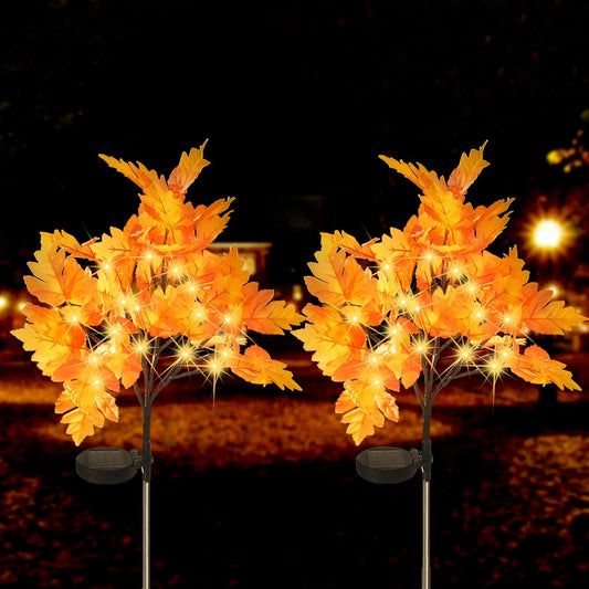 2 Packs Solar Prelit Fall Tree Lights for Outdoor Thanksgiving Decorations, 2 Modes Thanksgiving Solar Lights, Waterproof Maple Tree Solar Fall Lights for Fall Yard Patio Garden