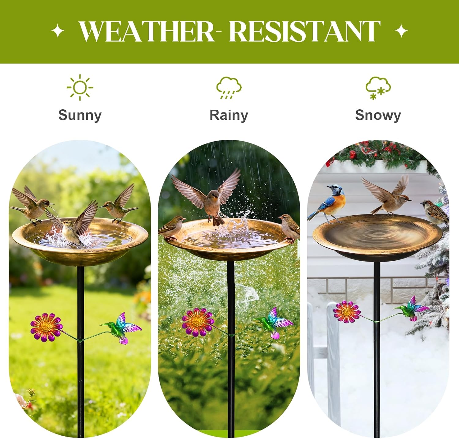 Bird Bath for Outdoors,Metal Freestanding Garden Bird Feeder with Deco